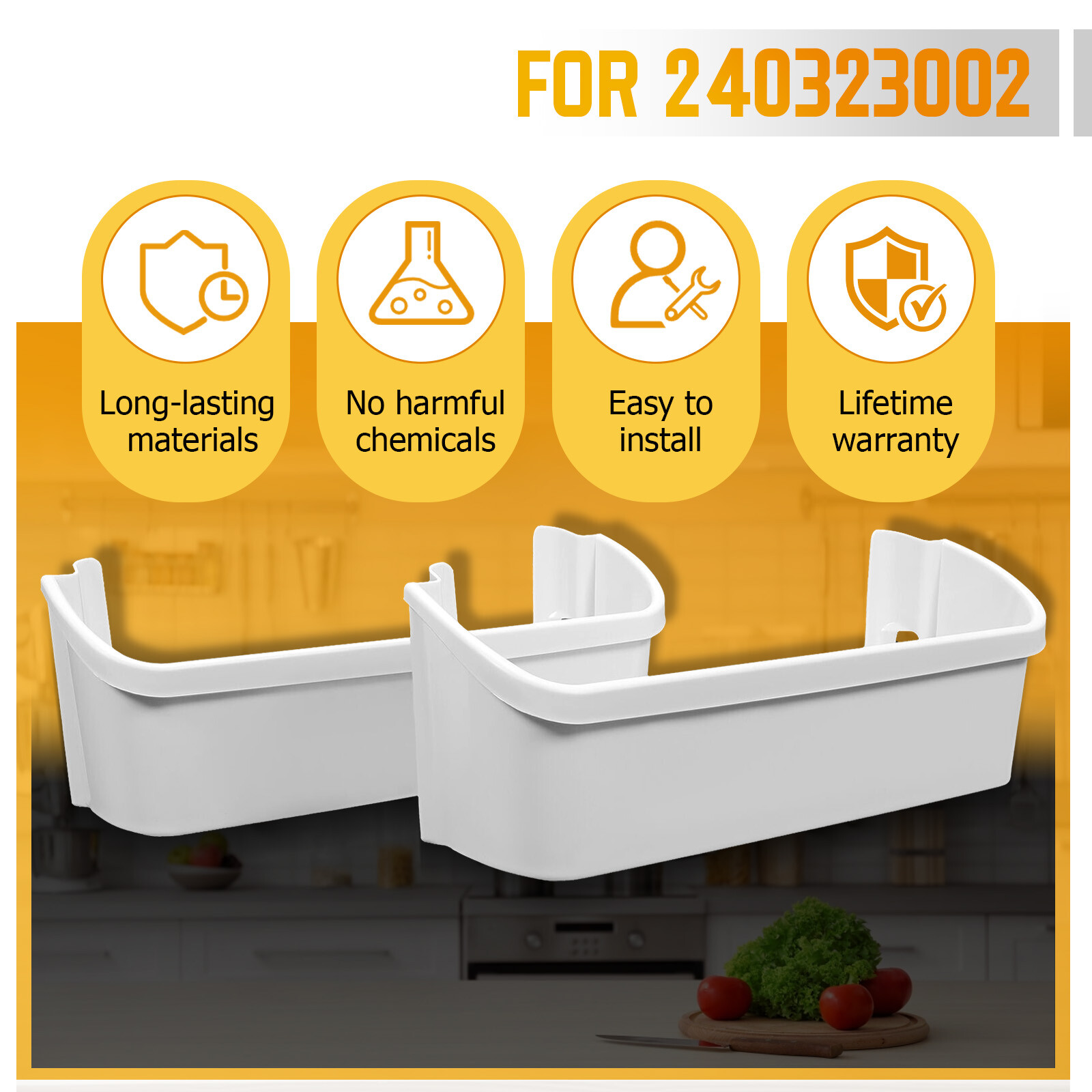 2-Pack 240323001 Door Bin Shelf White Lower ABS For Frigidaire Refrigerator