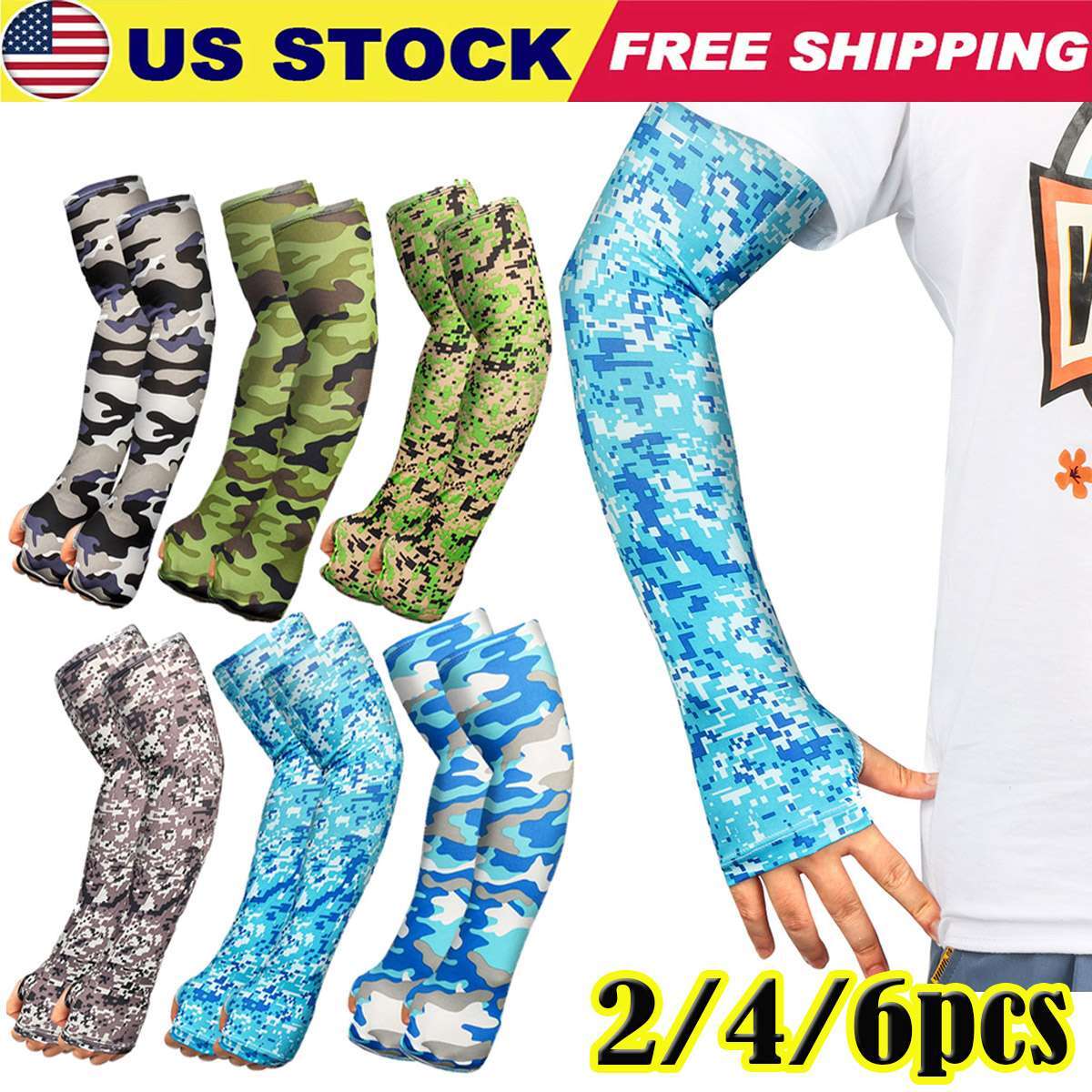 1/2/6 Pairs Cooling Arm Sleeves Cover UV Sun Protection Sports For Men Women NEW