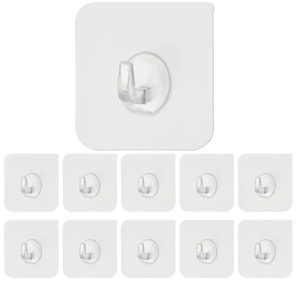 24-Pack Heavy Duty Adhesive Wall Hooks No Drill Seamless Stick On Hangers Clear