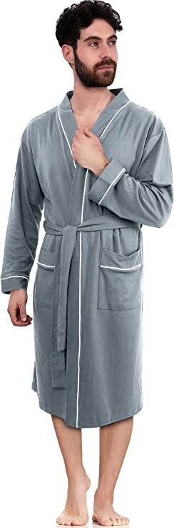 Bathrobe For Mens Knit Robe Lightweight Summer Cotton Blend Bathrobe NY Threads