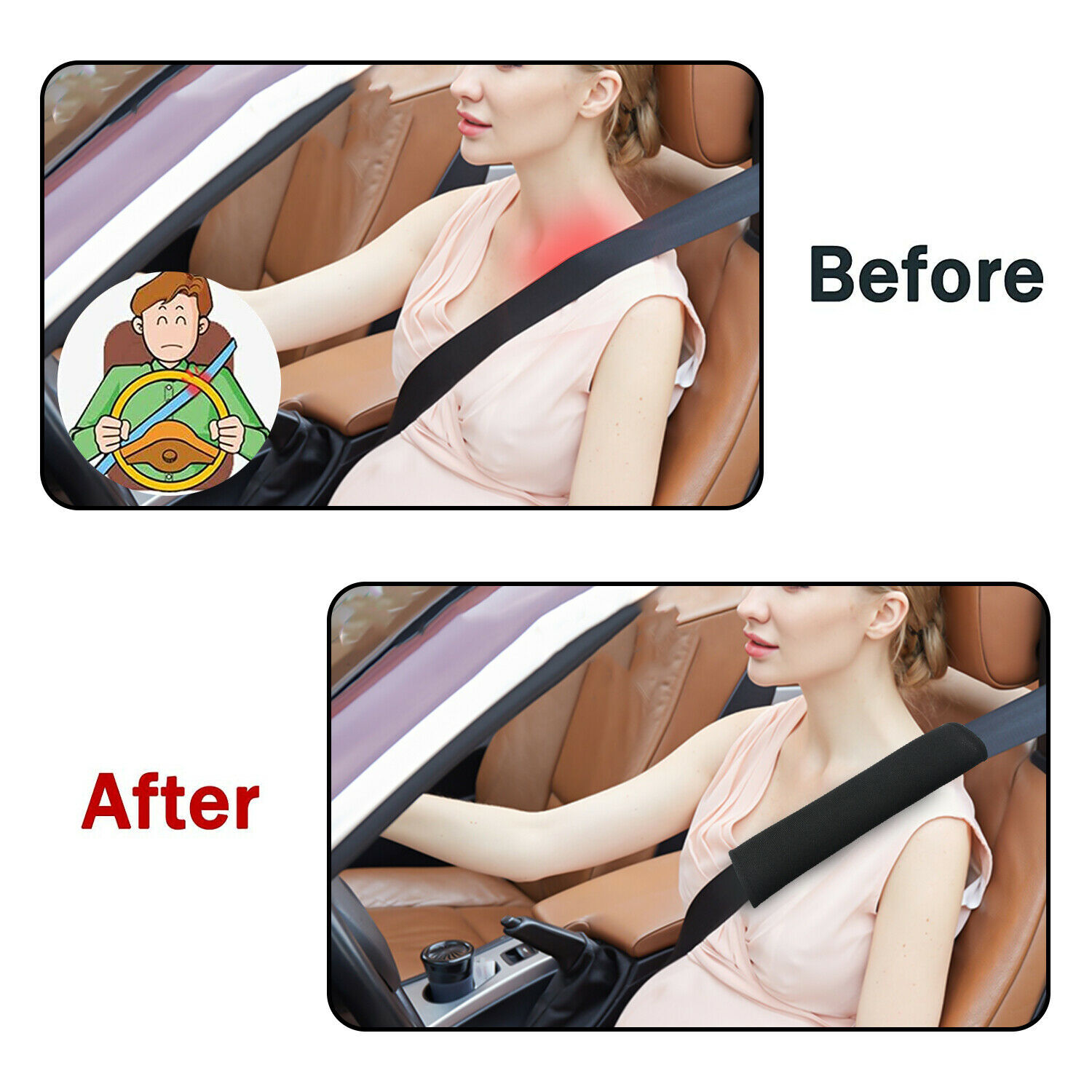 2PCS Universal Seat Belt Cover Soft Shoulder Pad Strap Protector Car Truck Black