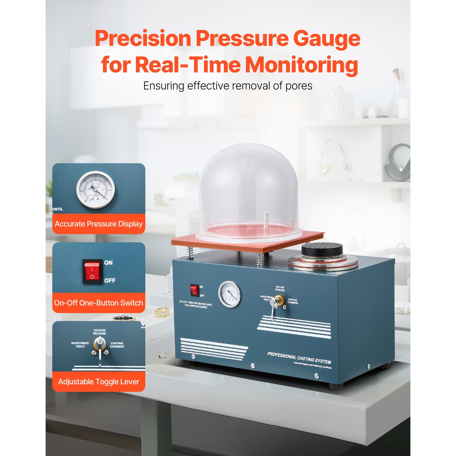 Vacuum Investing Casting Machine 290W Power 3 CFM Pump and Bell Jar for Jewelry