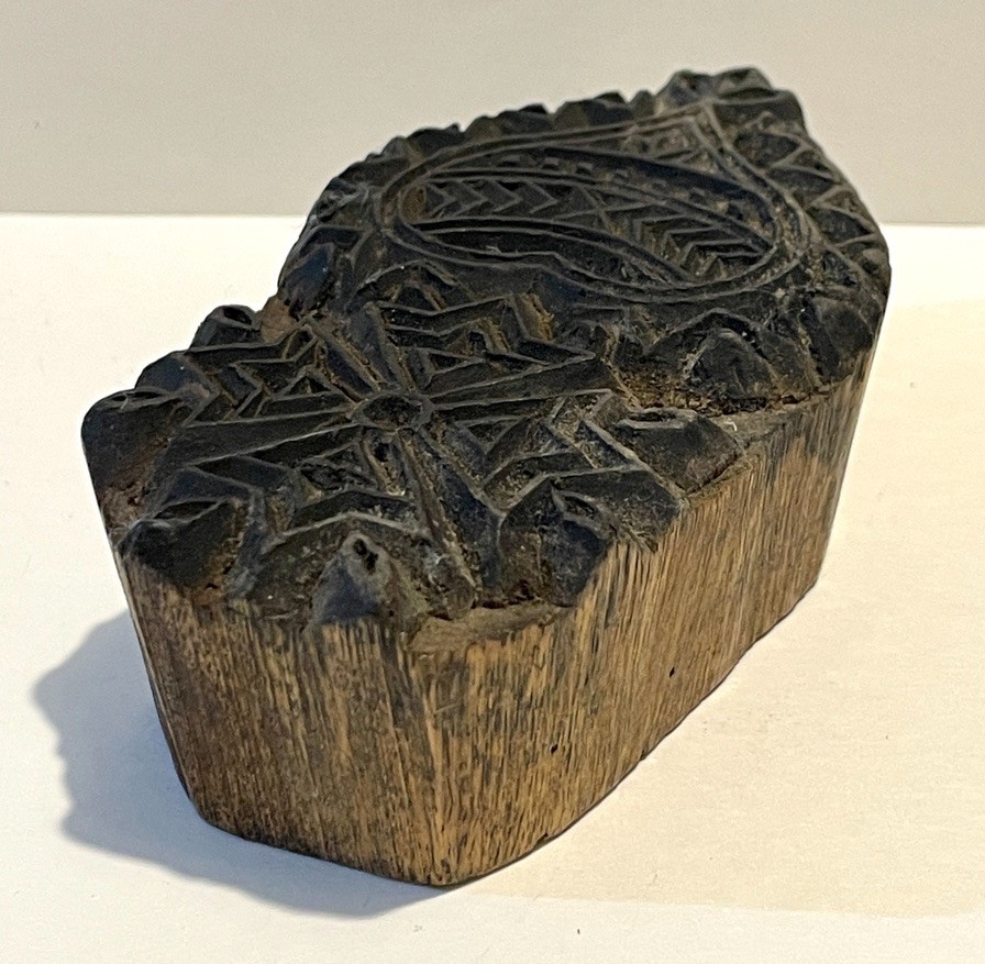 Vintage Heart Textile Printing Block Cross Star Hand Carved Wood 4.5" Long Stamp