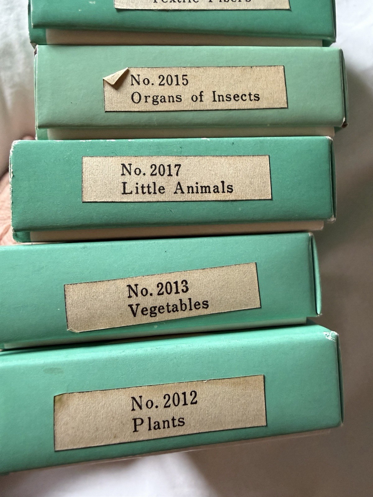 8 Vintage Microscope Slide Boxes. Prepared slides