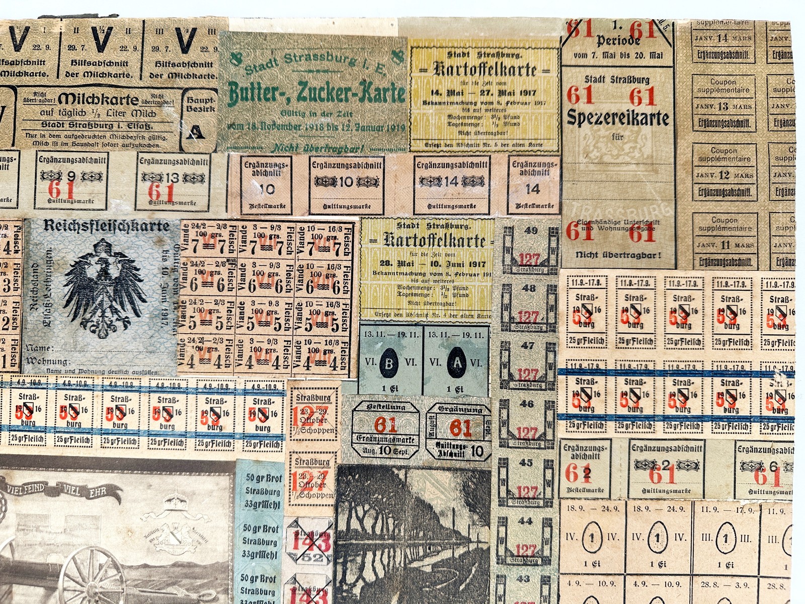 WWI Framed Ration Coupon Collage Folk Art Strasbourg Alsace Germany Trench 1917