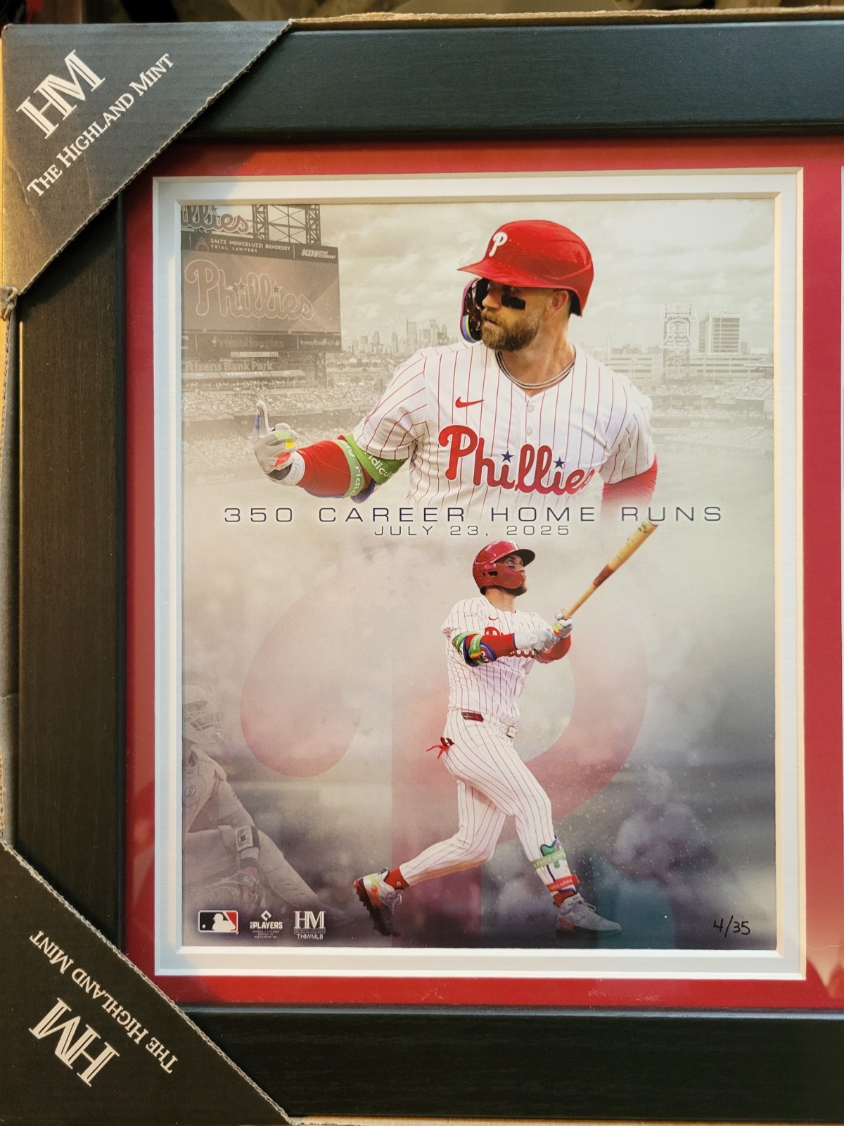 The Highland Mint Bryce Harper /35 350th Career Homerun Plaque 11"×14" Phillies