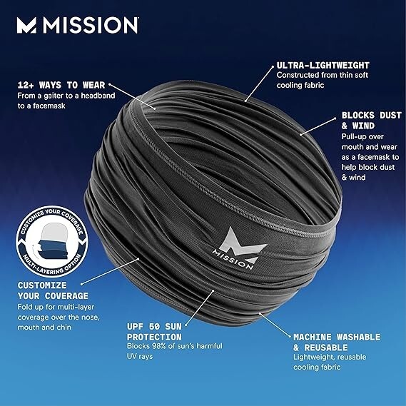 Mission Unisex One Size Black All Weather Cooling Neck Gaiter