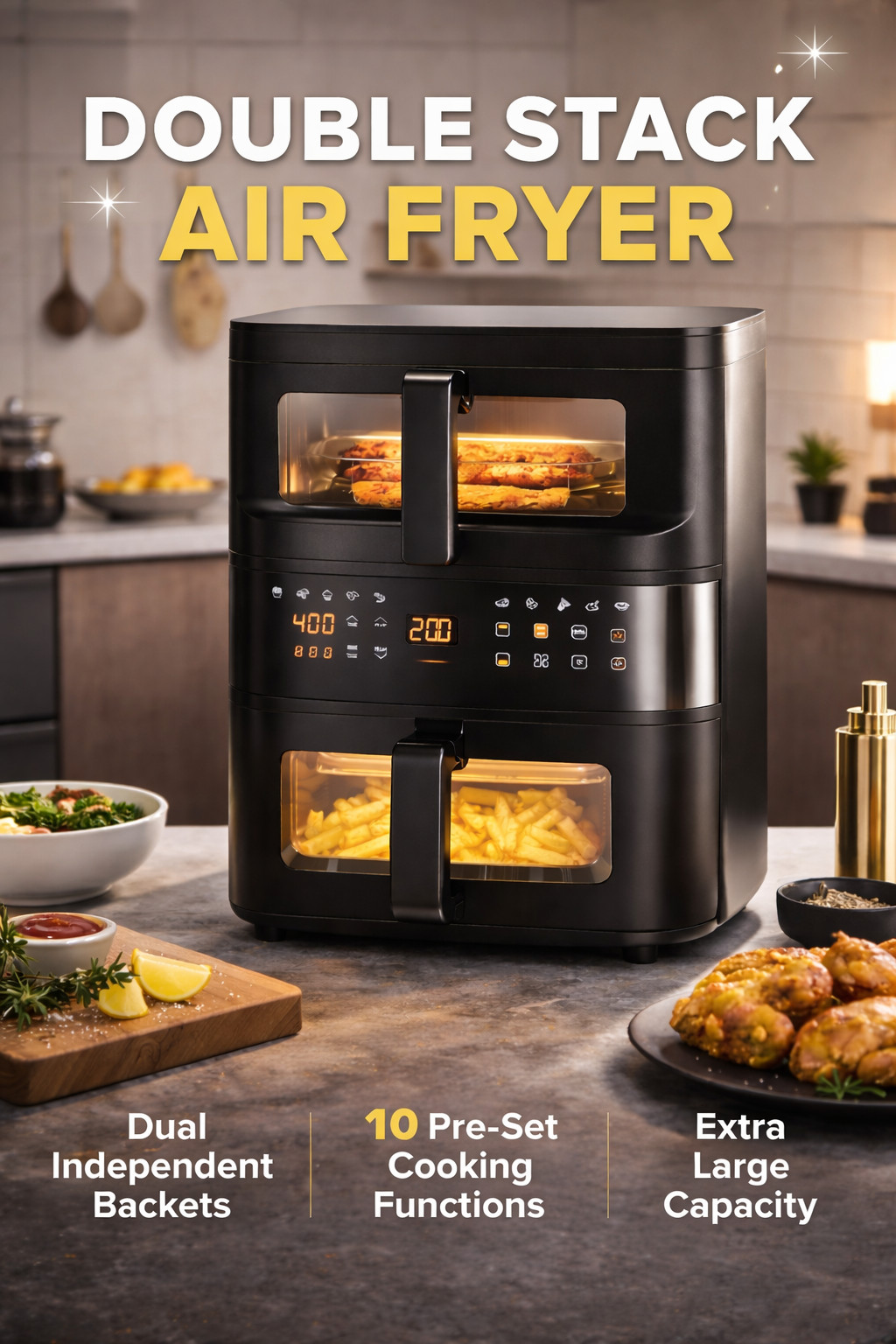 Double Stack Air Fryer Dual Basket Vertical Cooker w/ Window & Touch Screen New