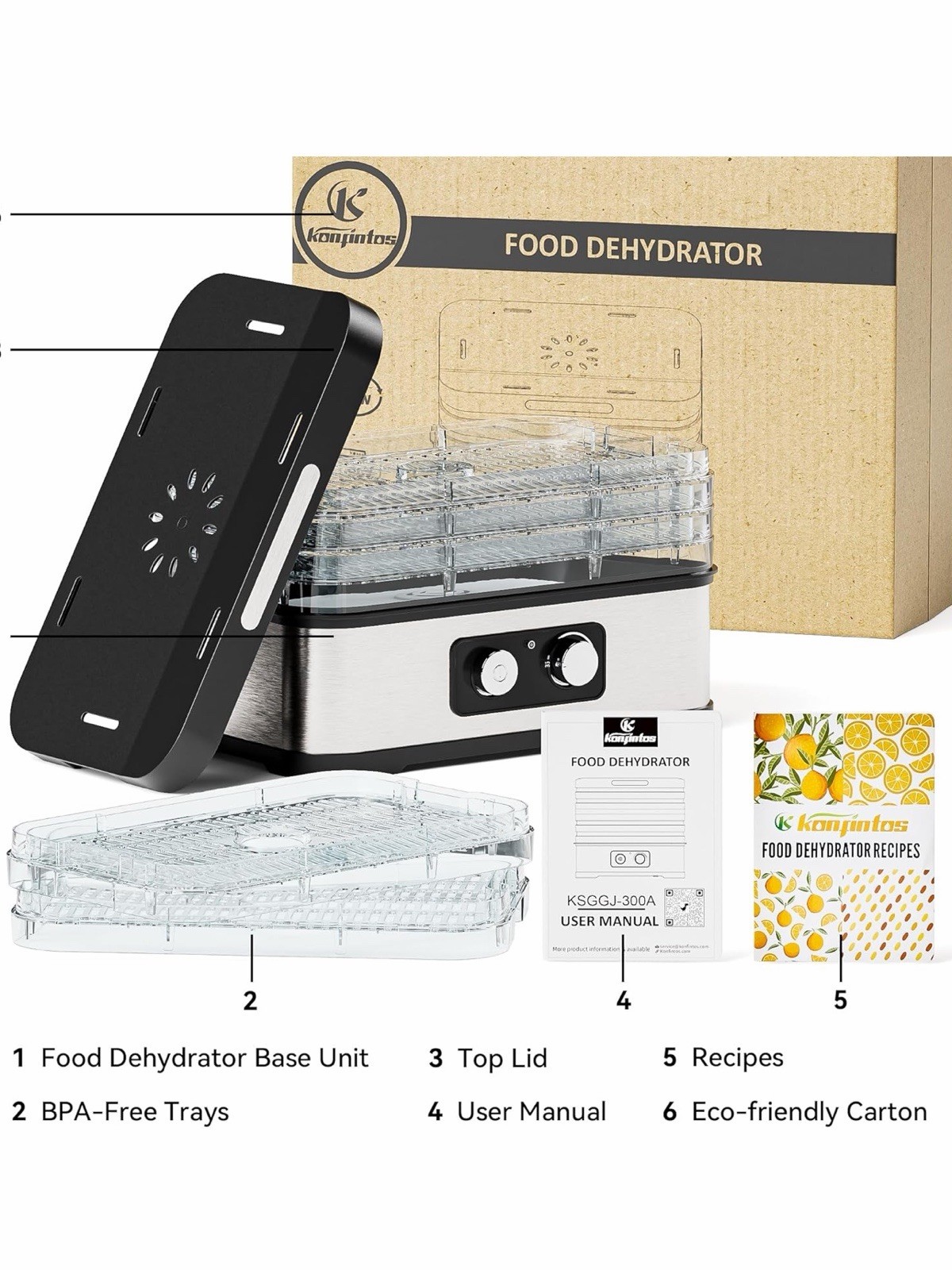 Food Dehydrator Machine for Jerky, 5 Stackable BPA-Free Trays Dryer with Temp...