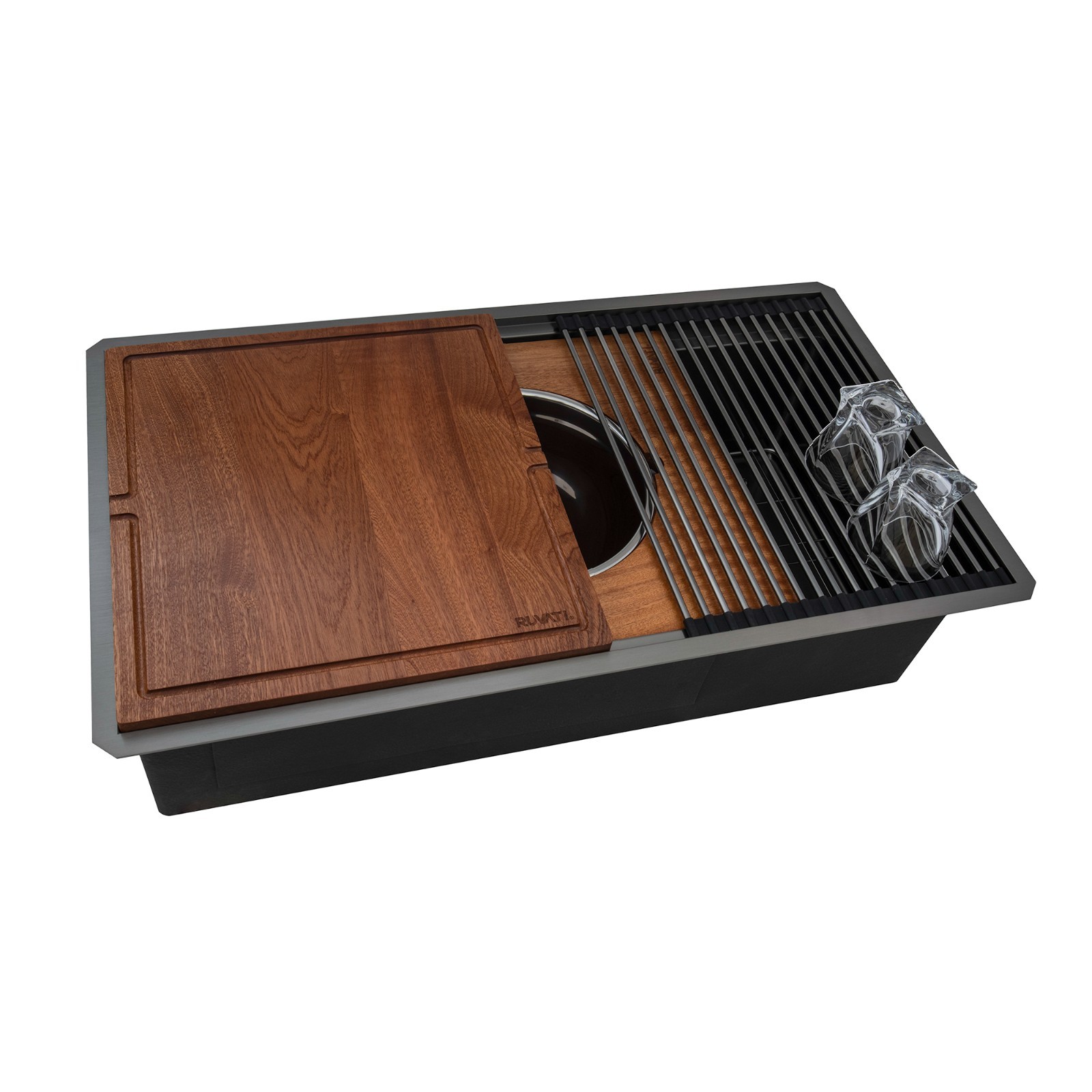 Ruvati 33" Gunmetal Black Workstation Two-Tiered Ledge Kitchen Sink - RVH6222BL