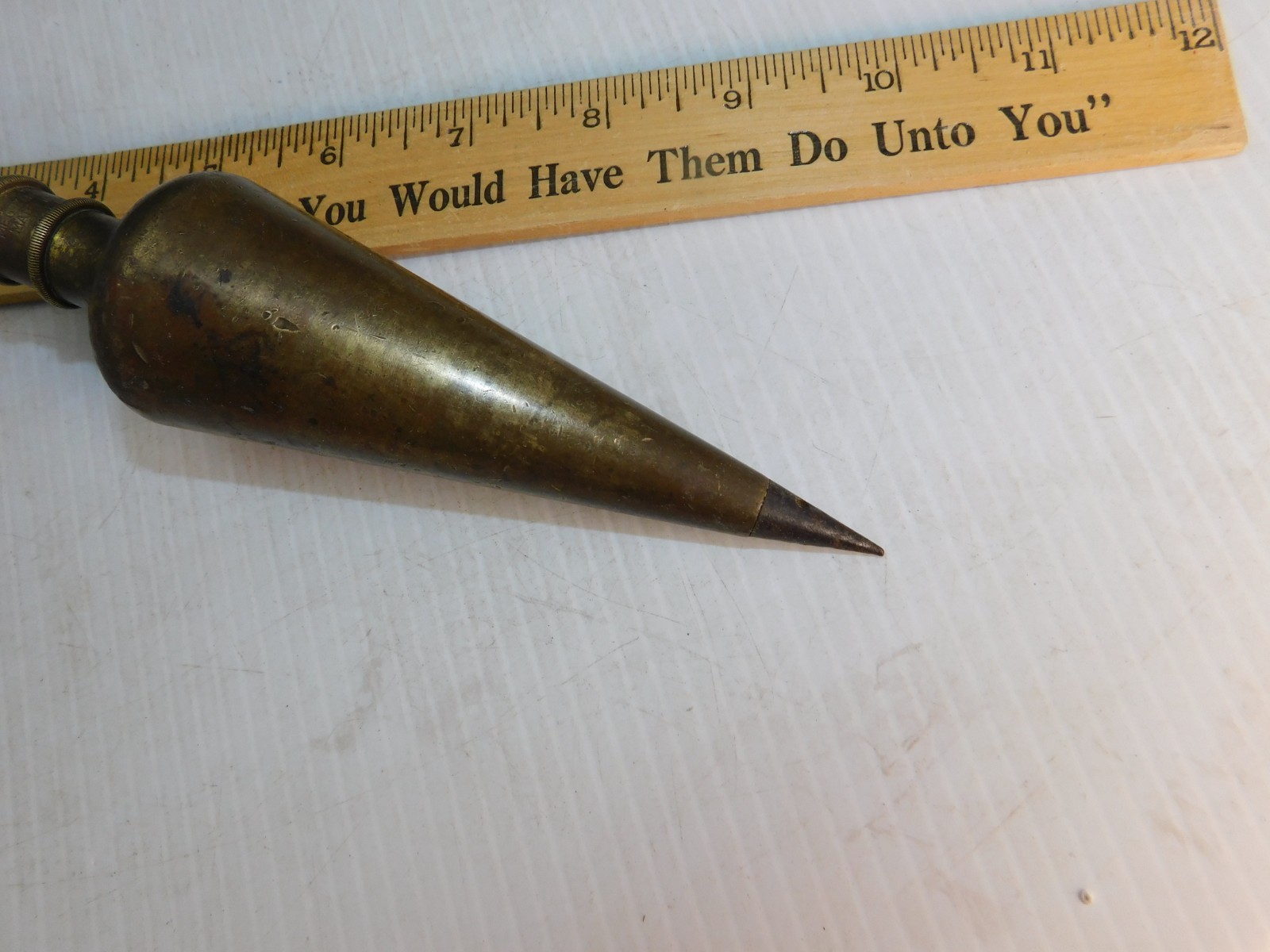 Vintage Plumb Bob, Solid Brass, General Hardware no. 800, 1lb 5oz, 6.75"