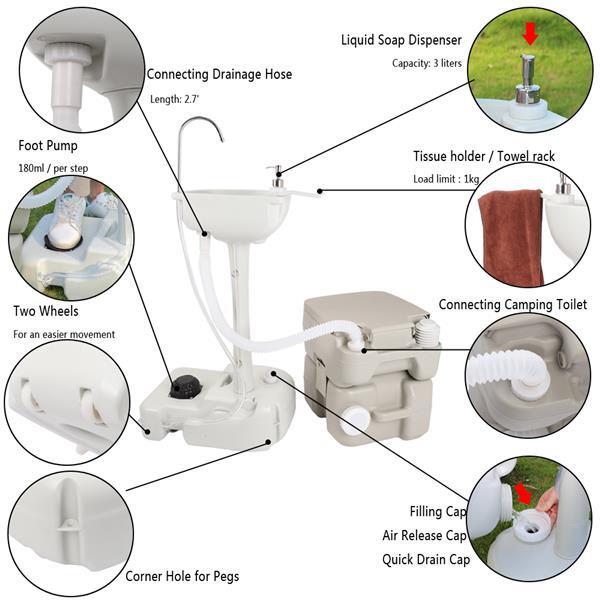 Portable Camping Toilet Flush 20L And Durable Sink Station Hand Wash Stand Fauce