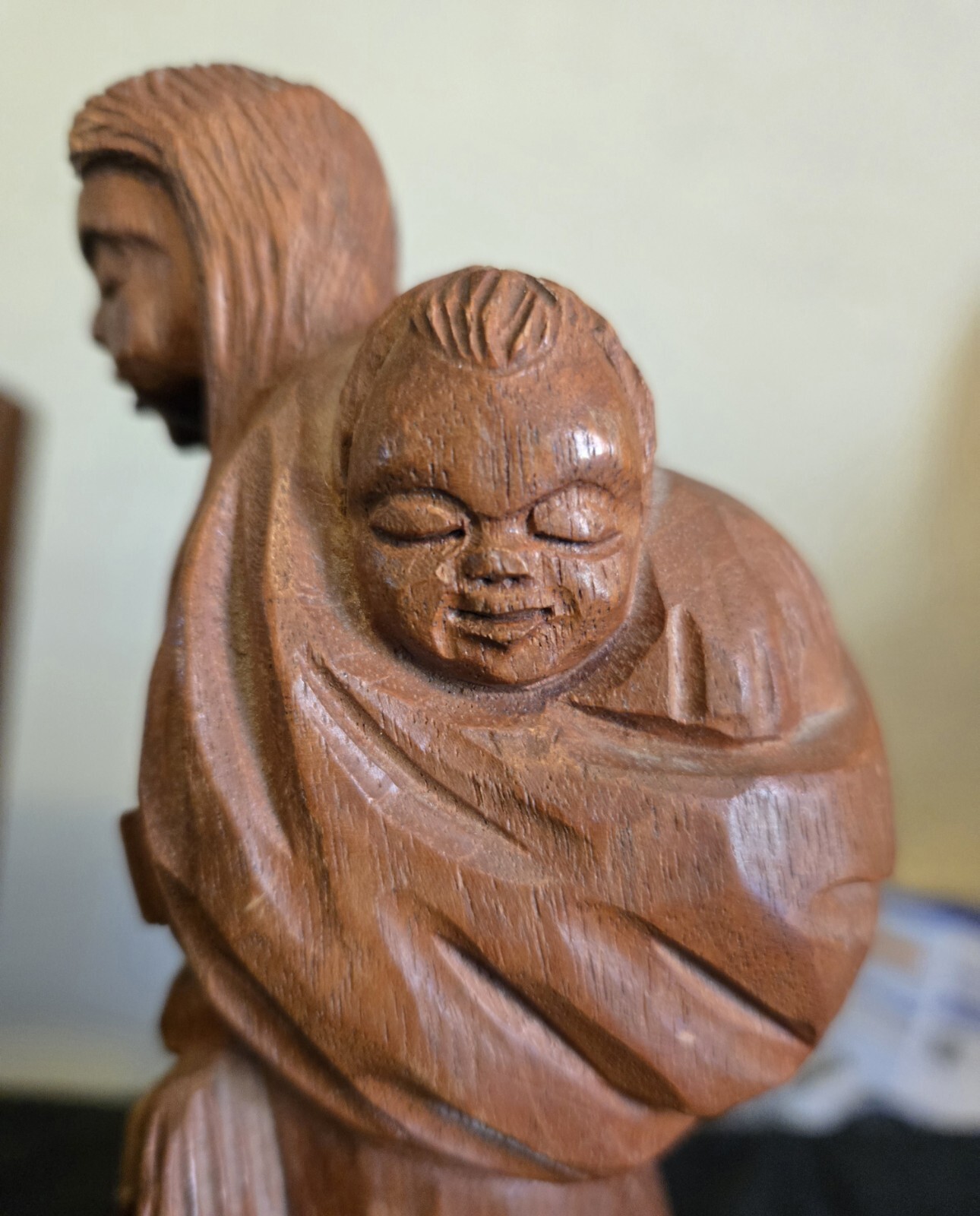 Jose Pinal Hand Carved Wood Mother Child Baby Sculpture Signed Mexican Art 9"