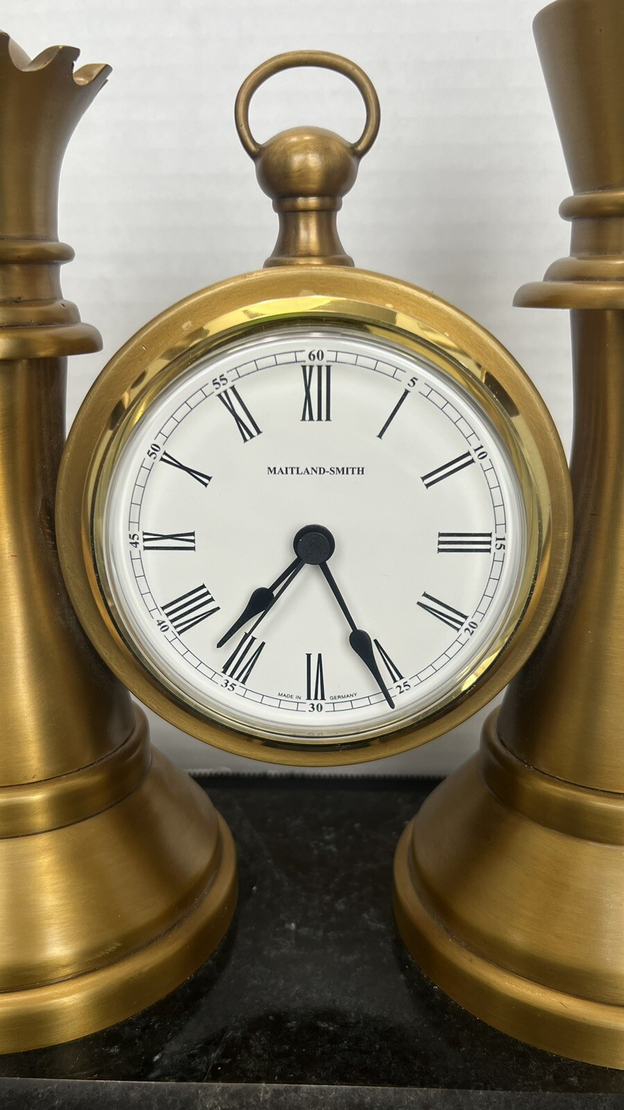 Maitland Smith CHESS SET Mantle Shelf Desk Clock with Marble Base King Queen