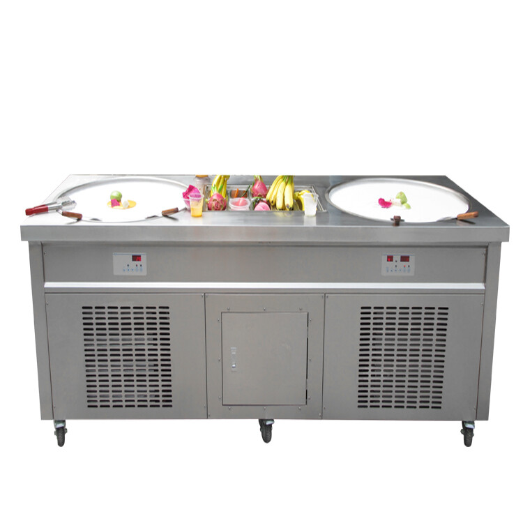 Kolice Commercial Rolled Ice Cream Machine-ETL,22" Double Pans,10 Coolated Tanks