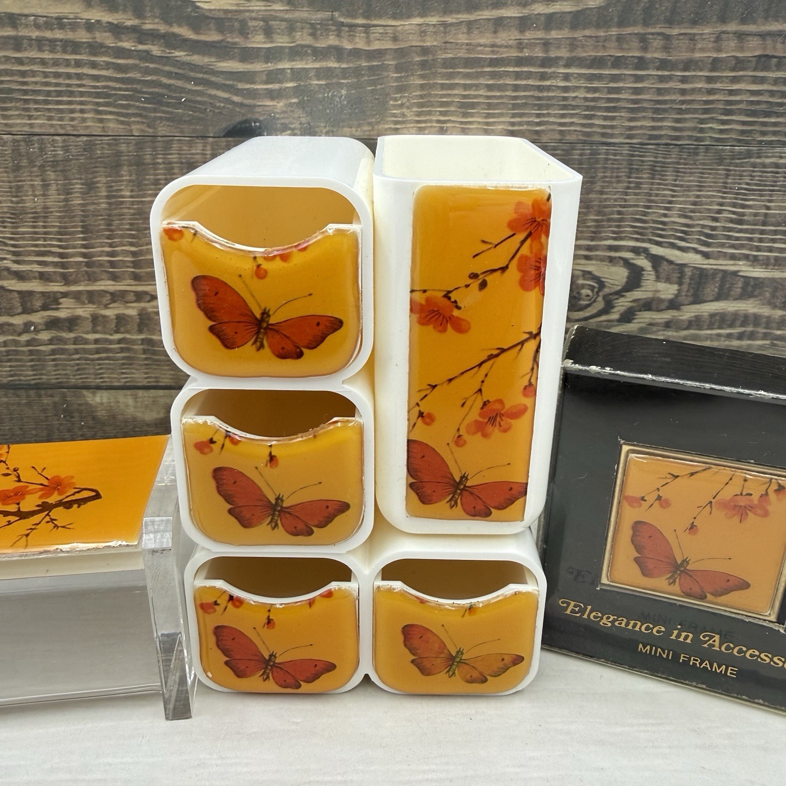 Vintage 1970s Modernism Mid Century Modern Tidy Caddy Desk Organizer Butterfly