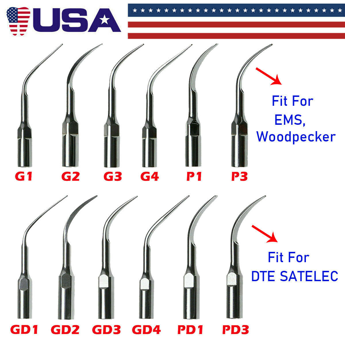 5× Dental Ultrasonic Piezo Scaler Tips fit Woodpecker EMS DTE SATELEC Handpiece