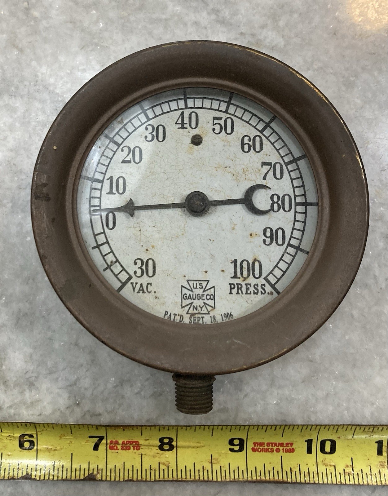 Original EARLY Vintage US GAUGE 4 1/2” WITTEMANN Steampunk Pressure BRASS Old