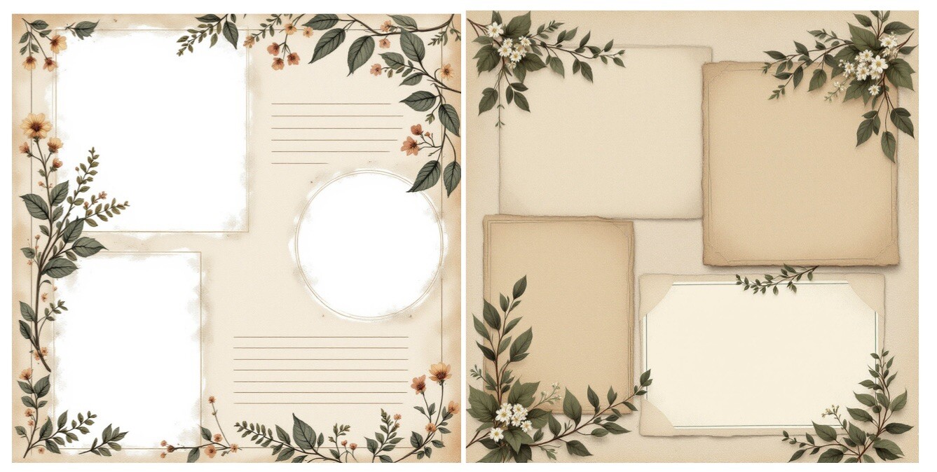 Premade Cardstock 12x12 Layouts Scrapbook set Of 2 Garden Printed