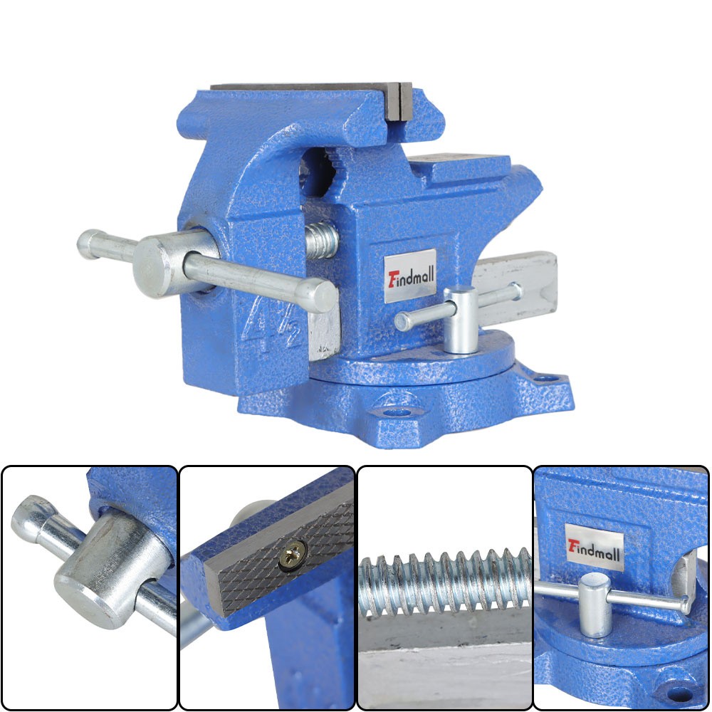 4.5" Bench Vise With Anvil Swivel Locking Base Table Top Clamp Heavy Duty Vice