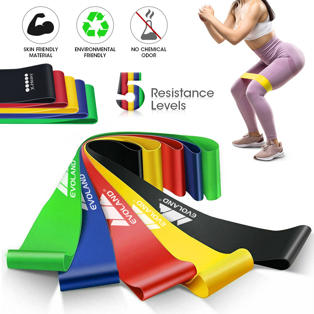 Set of 5 fitness bands, sports resistance band yoga slim elastic gymnastics band