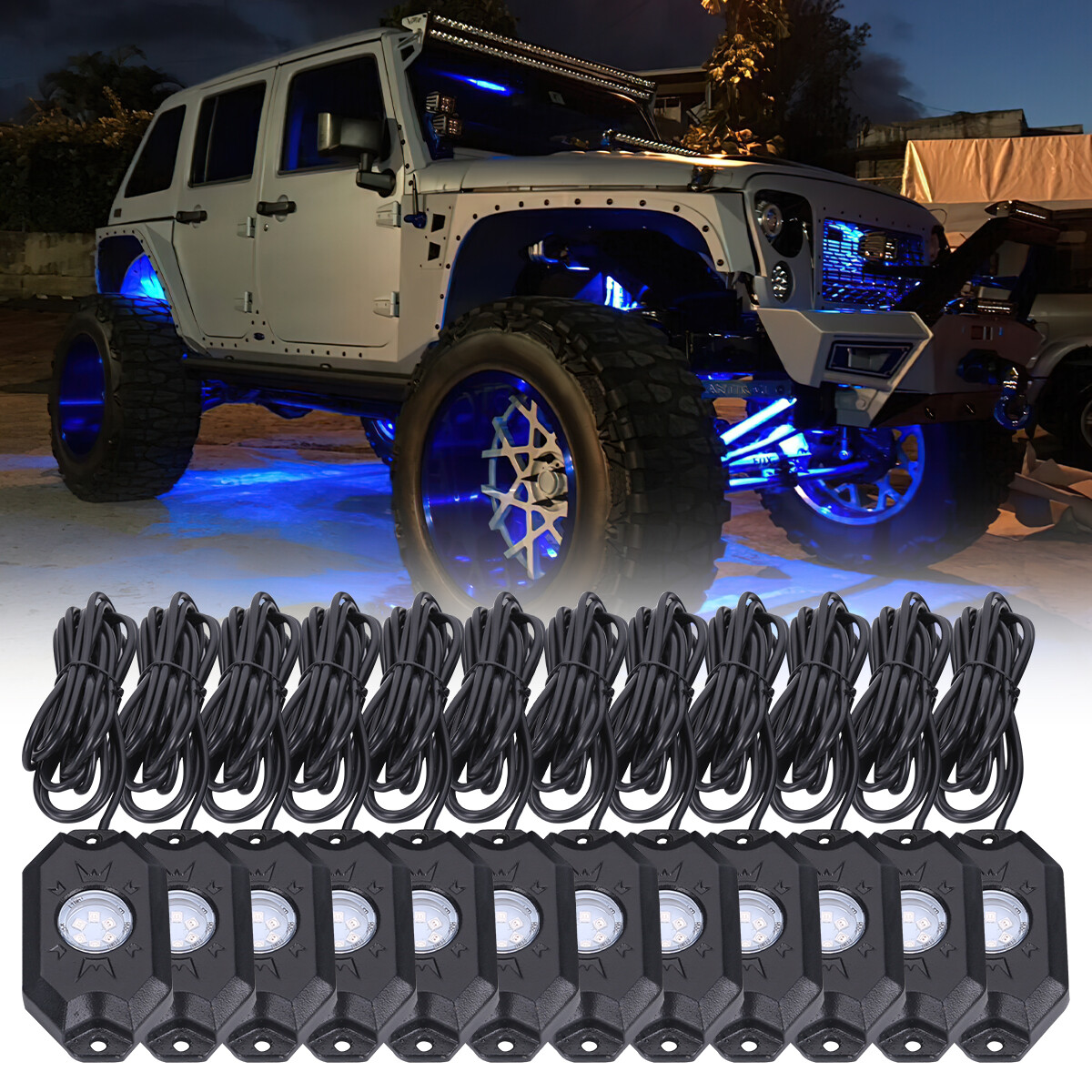 12Pods RGB LED Rock Light Offroad Music Wireless Bluetooth Underglow Neon Lights