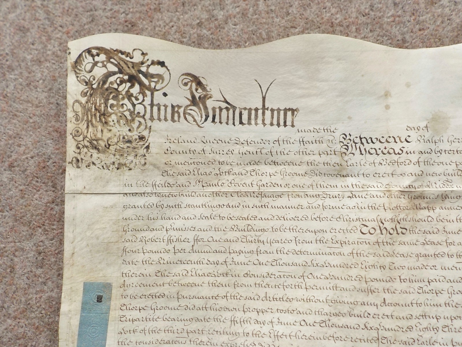 1709 London Covent Garden Drury Lane Vellum Deed Indenture + extra Document