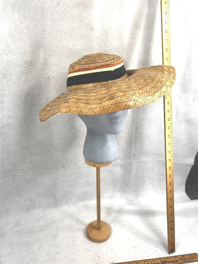 antique straw hat wide brim natural color 20.5 inch inside edge original 1940