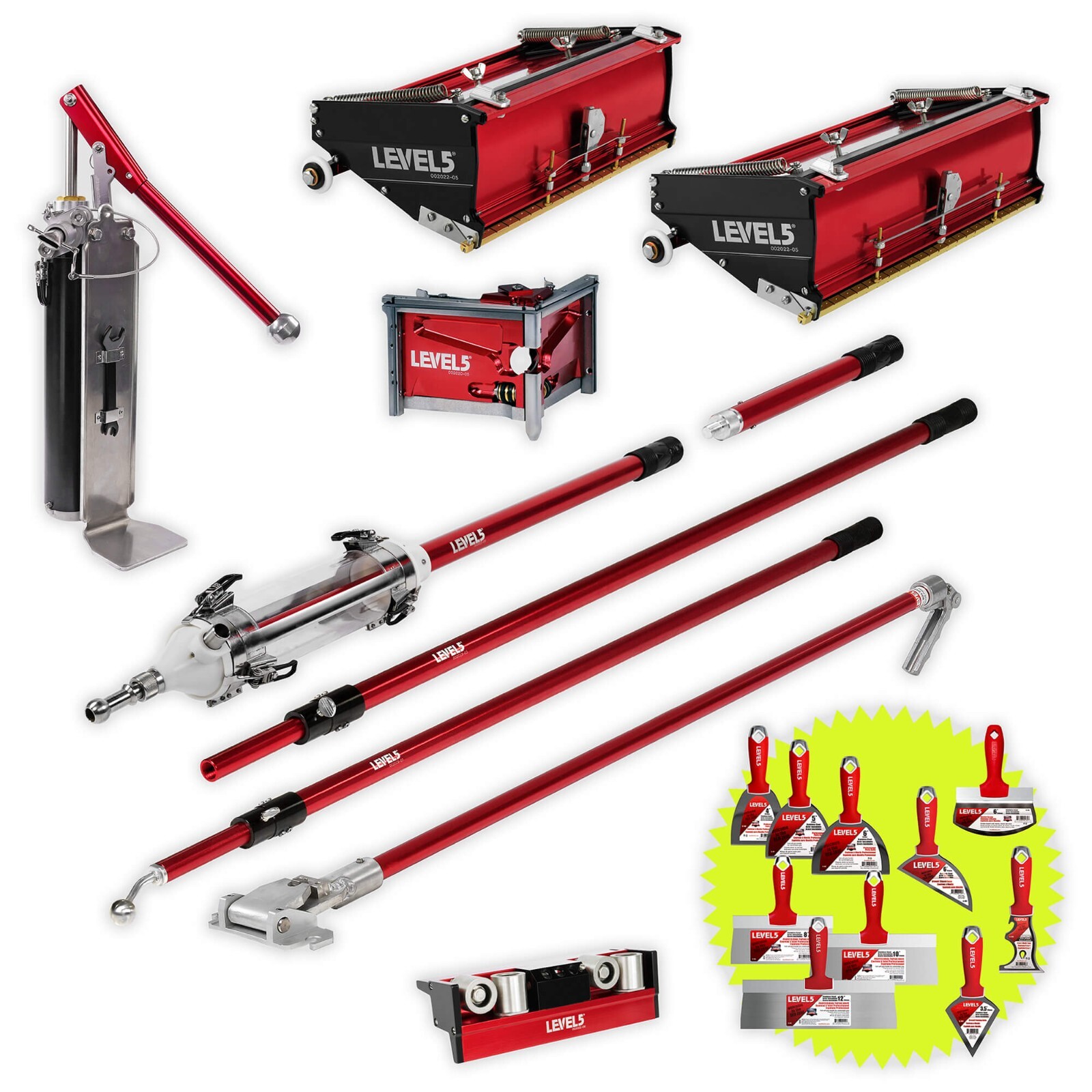 LEVEL5 Drywall Finishing Set | 2 Flat Boxes, 3 Handles, Pump + MiniShot | 4-662P