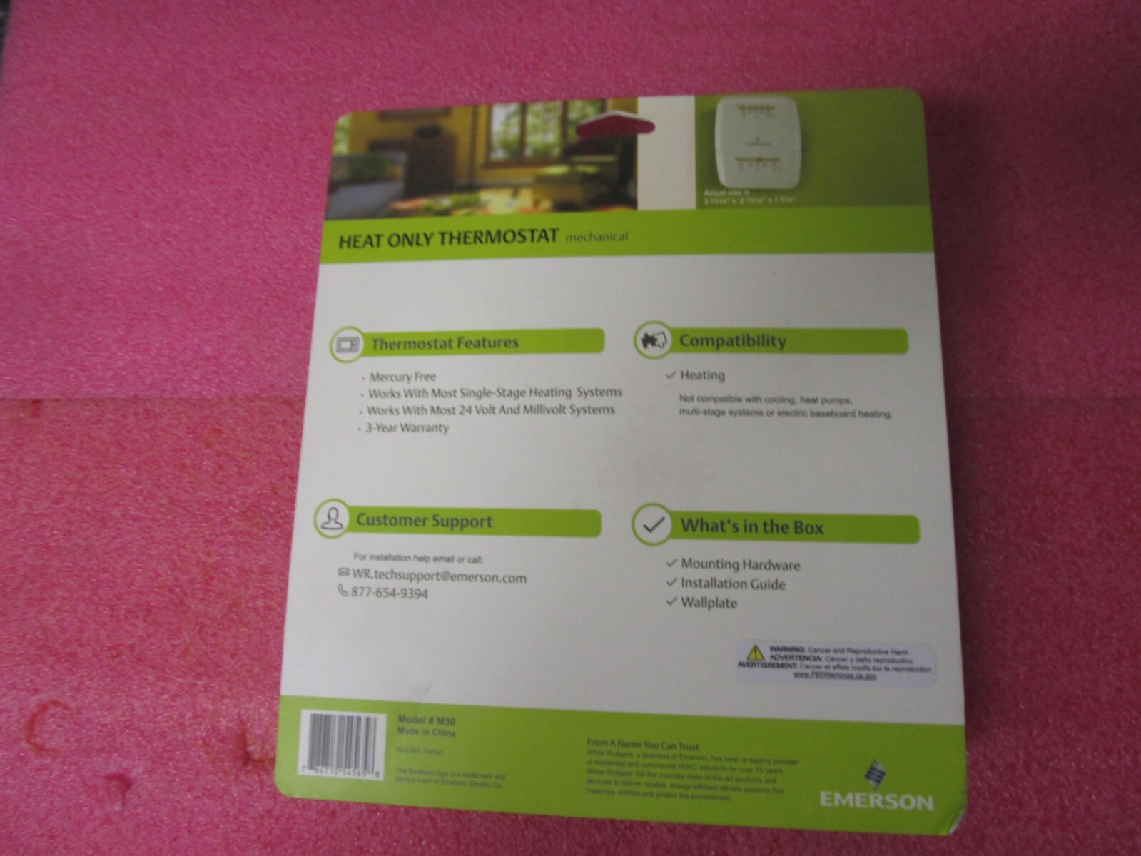 NEW! White Rodgers Emerson Non-Programmable Heat Only Mechanical Thermostat M30