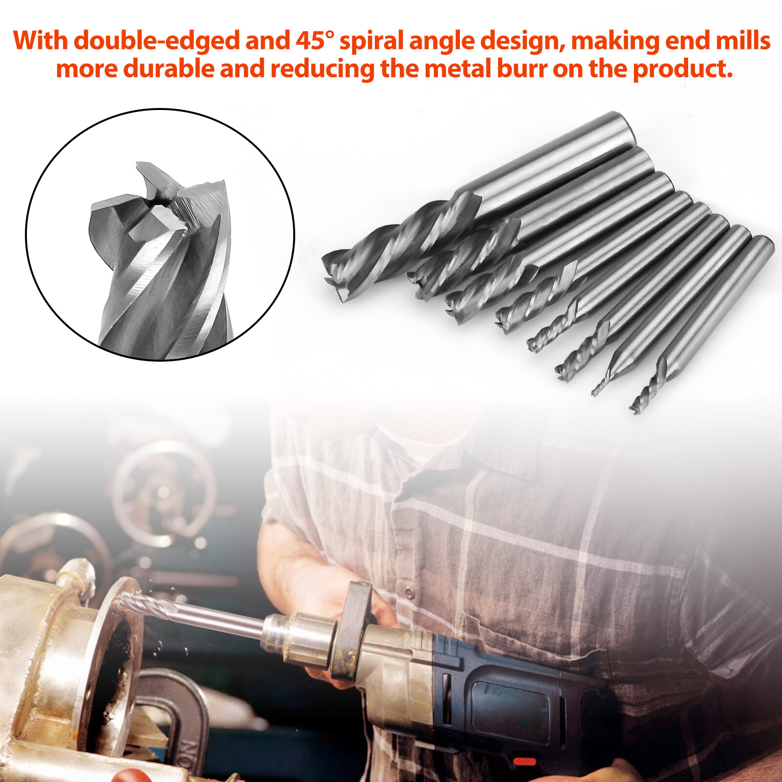 8Pcs 4 Flute Solid End Milling Cutter Drills Bits 1/16"-1/2" HSS Slot Tool Set