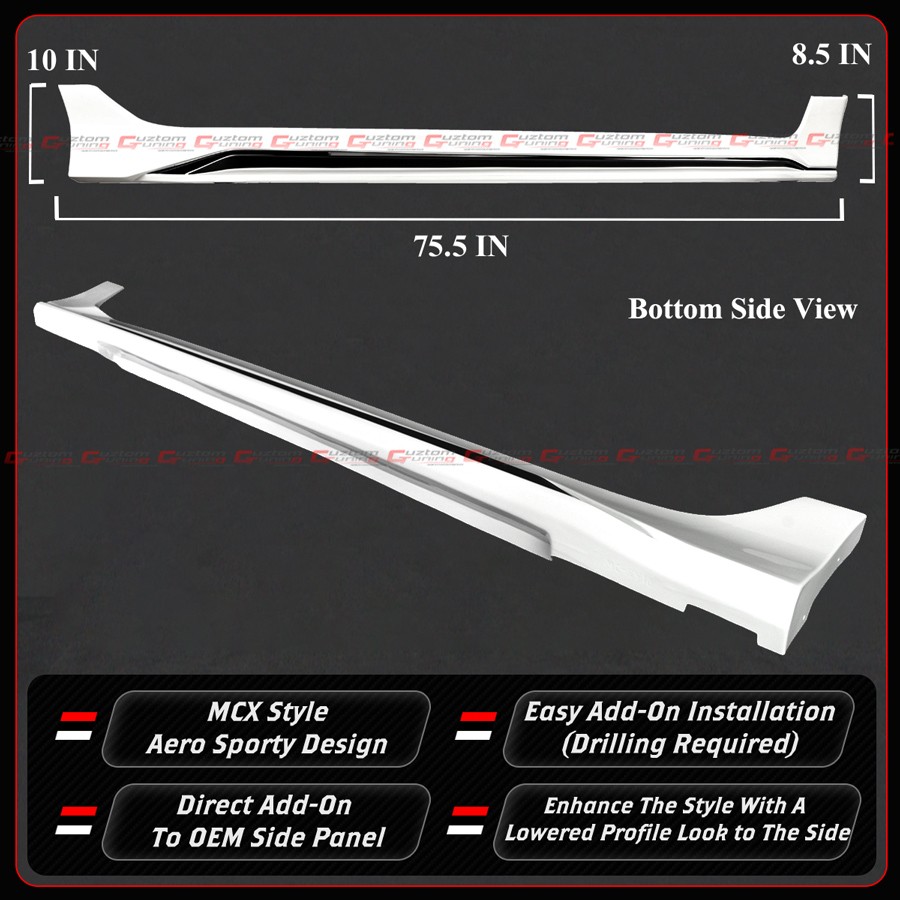 For 2016-2021 Honda Civic Sedan Hatchback FC FK4 CTM White Side Skirt Extension