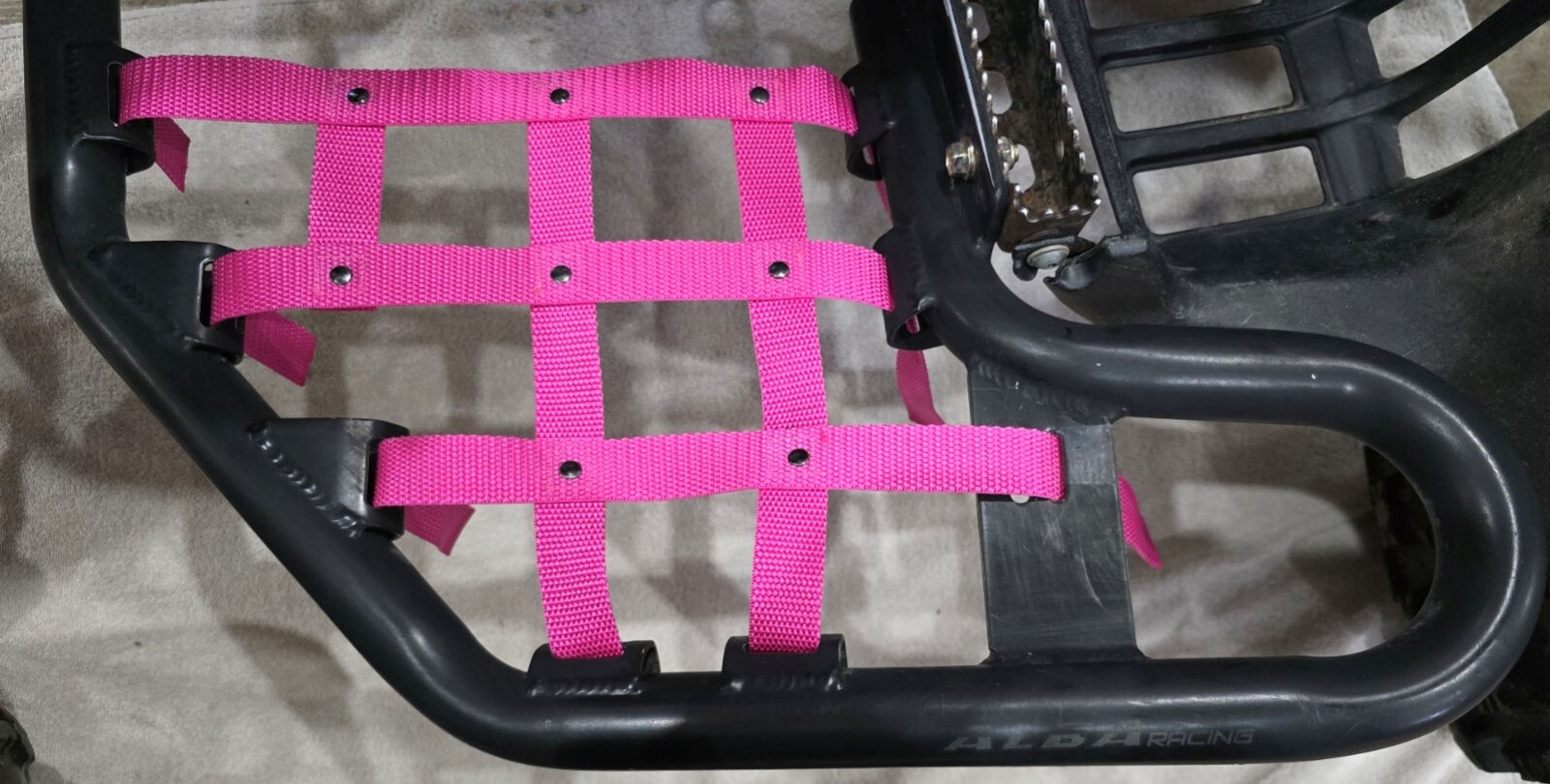 Premium Riveted Nerf Bar Nets for Tusk Alba Honda Yamaha Suzuki Kawasaki Pink