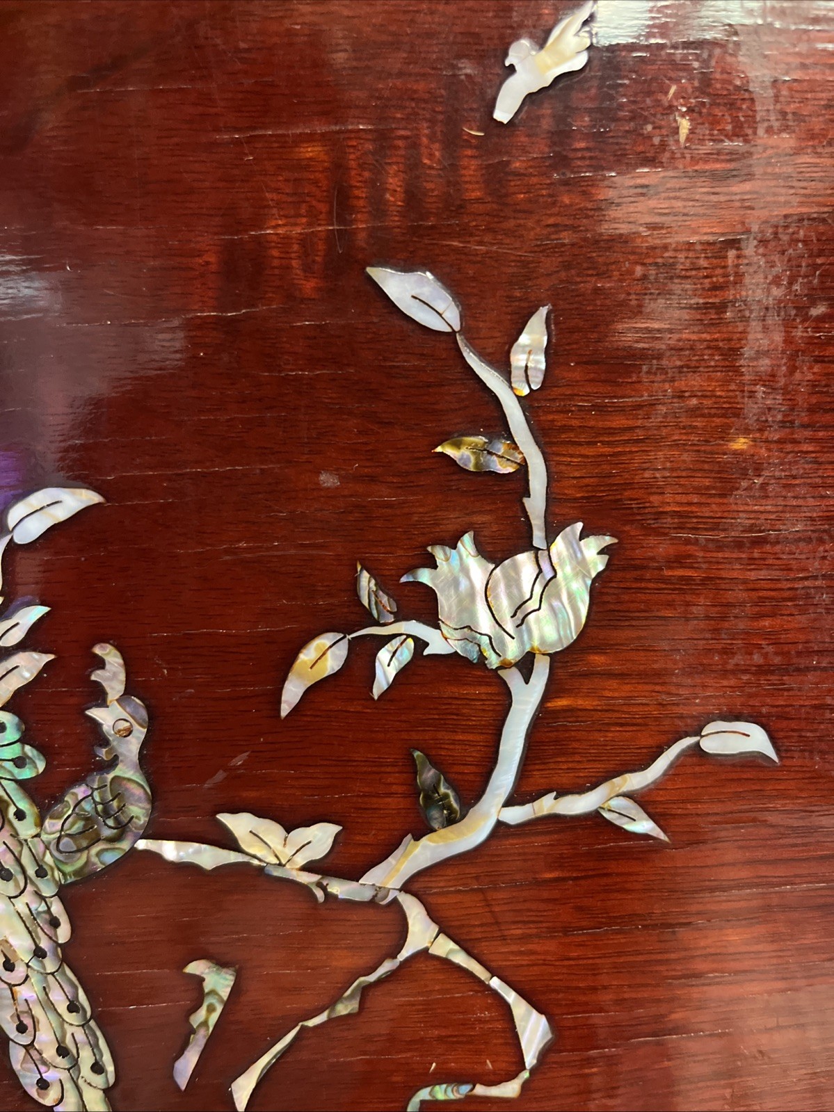 Asian Wood Inlayed Photo Album Abalone Shell Peacocks Flowers Music Book Vintage