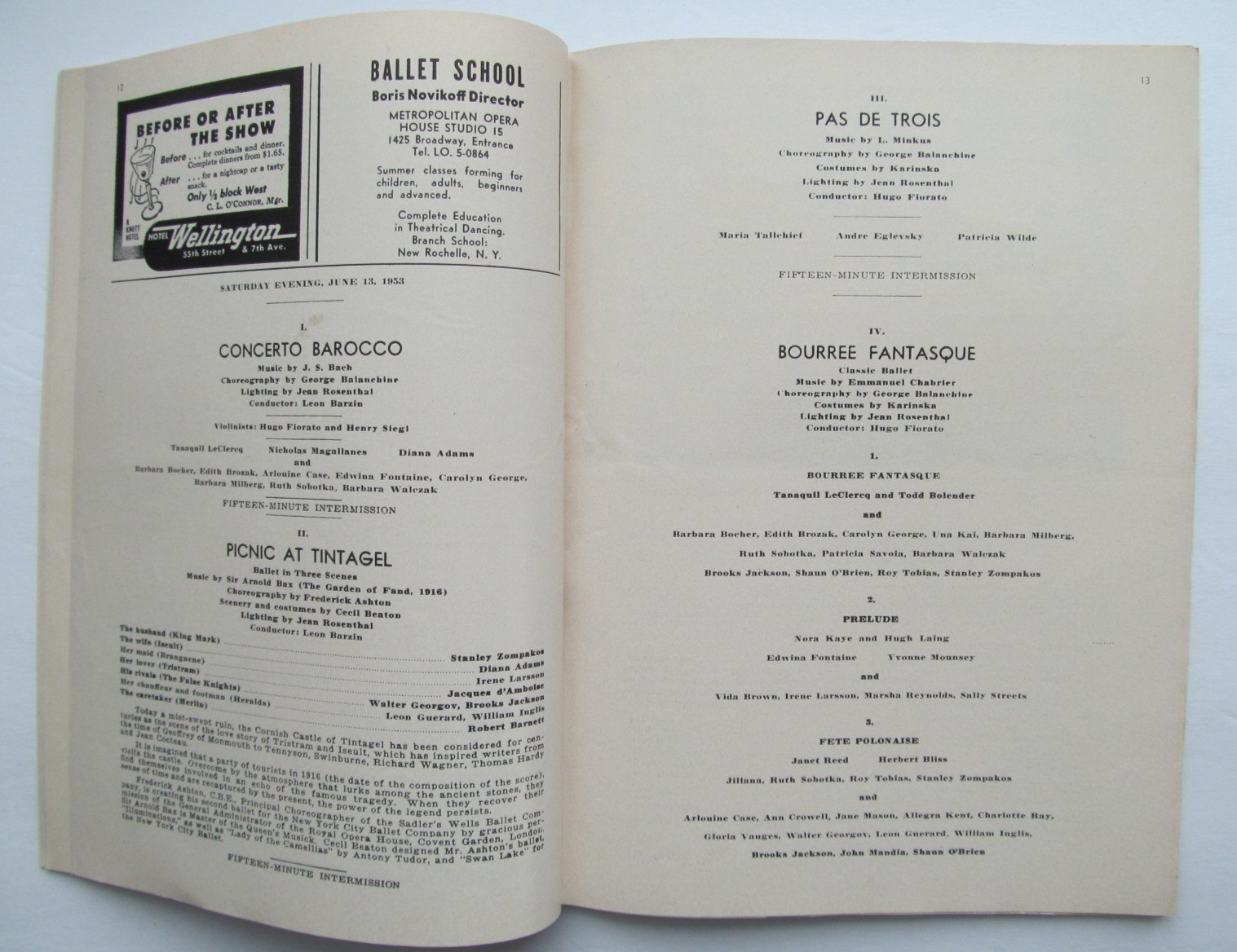 New York City Ballet Program - 1953 - Le Clercq, Tallchief, Balanchine, Robbins