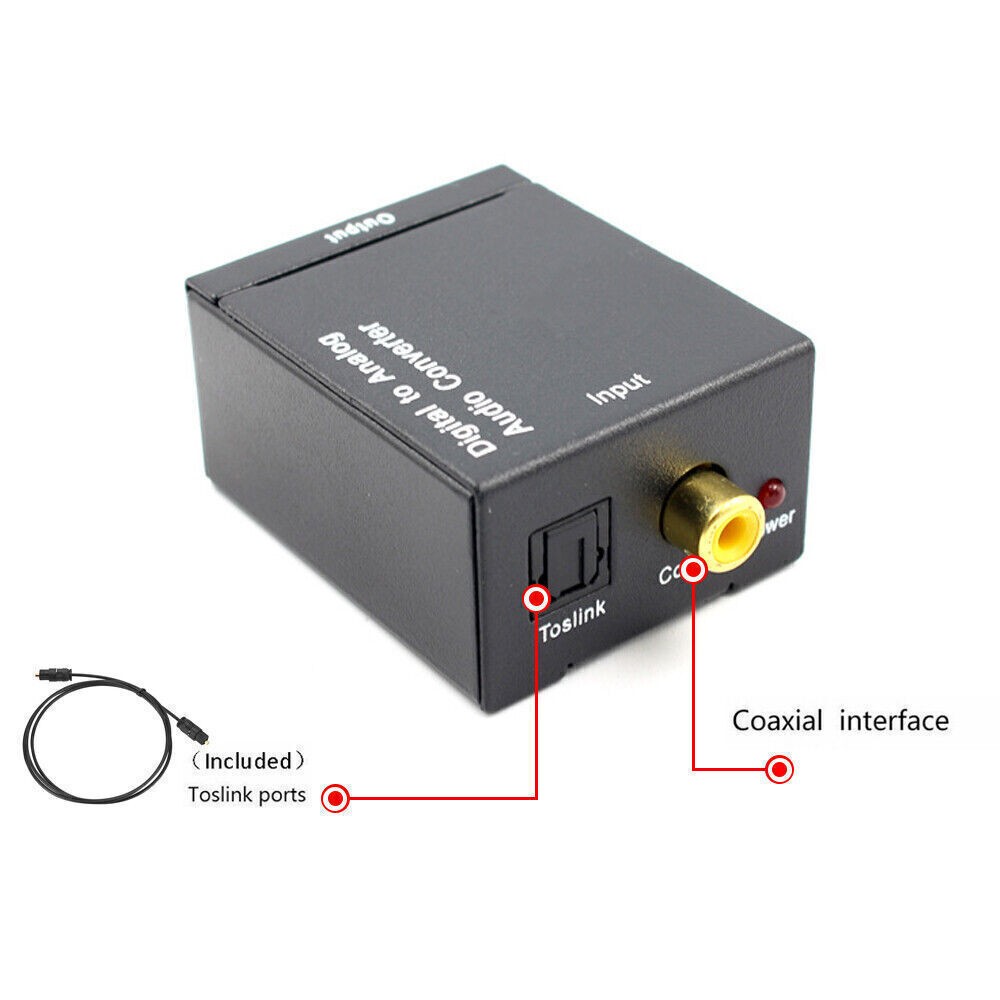 Digital Optical Coaxial to Analog RCA L/R Audio Converter Adapter w/ Fiber Cable