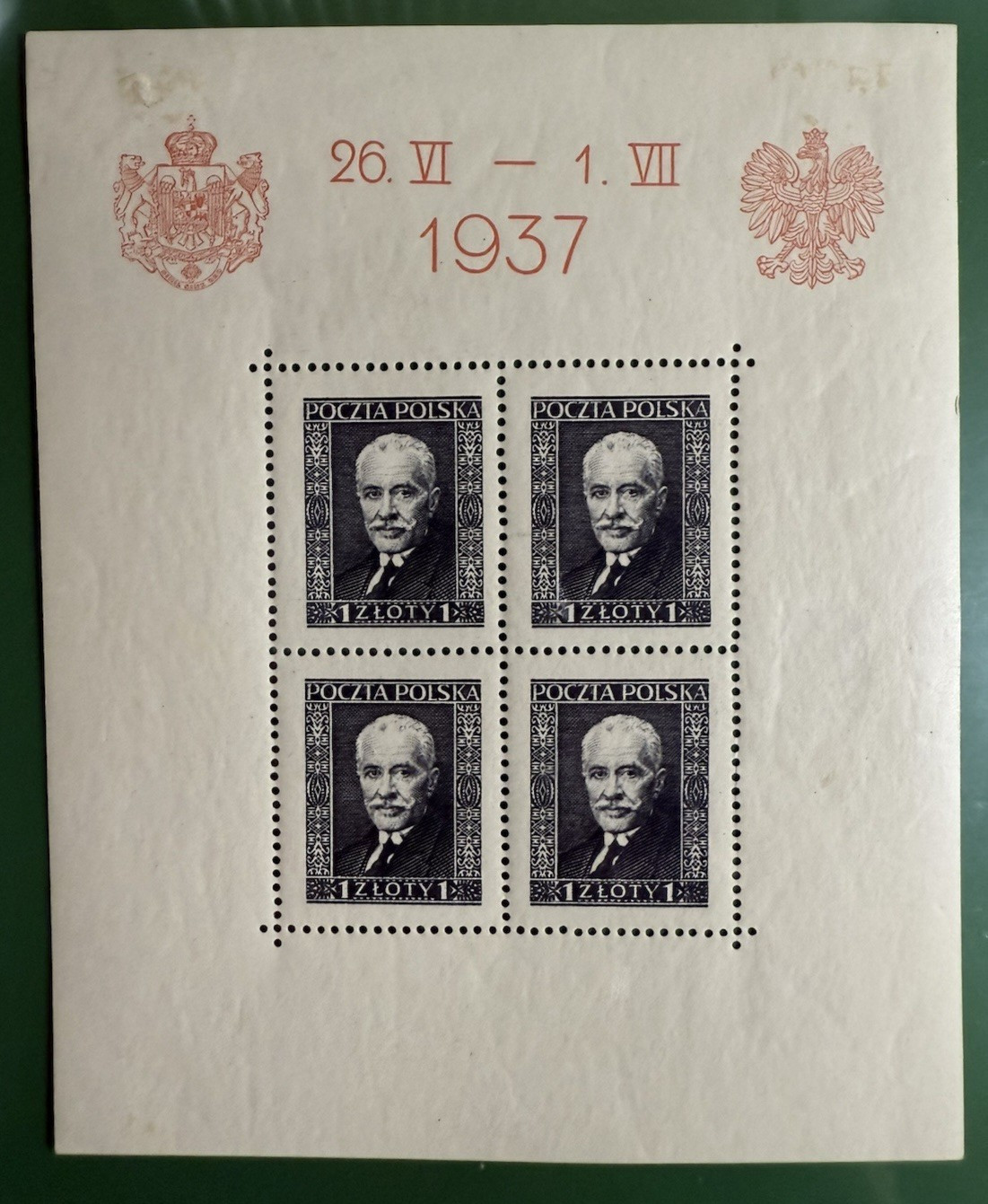 Poland, 1937 Leaders 3 Souvenir Sheets -Mint Hinged (Stamps are NH) Sc# 314-316