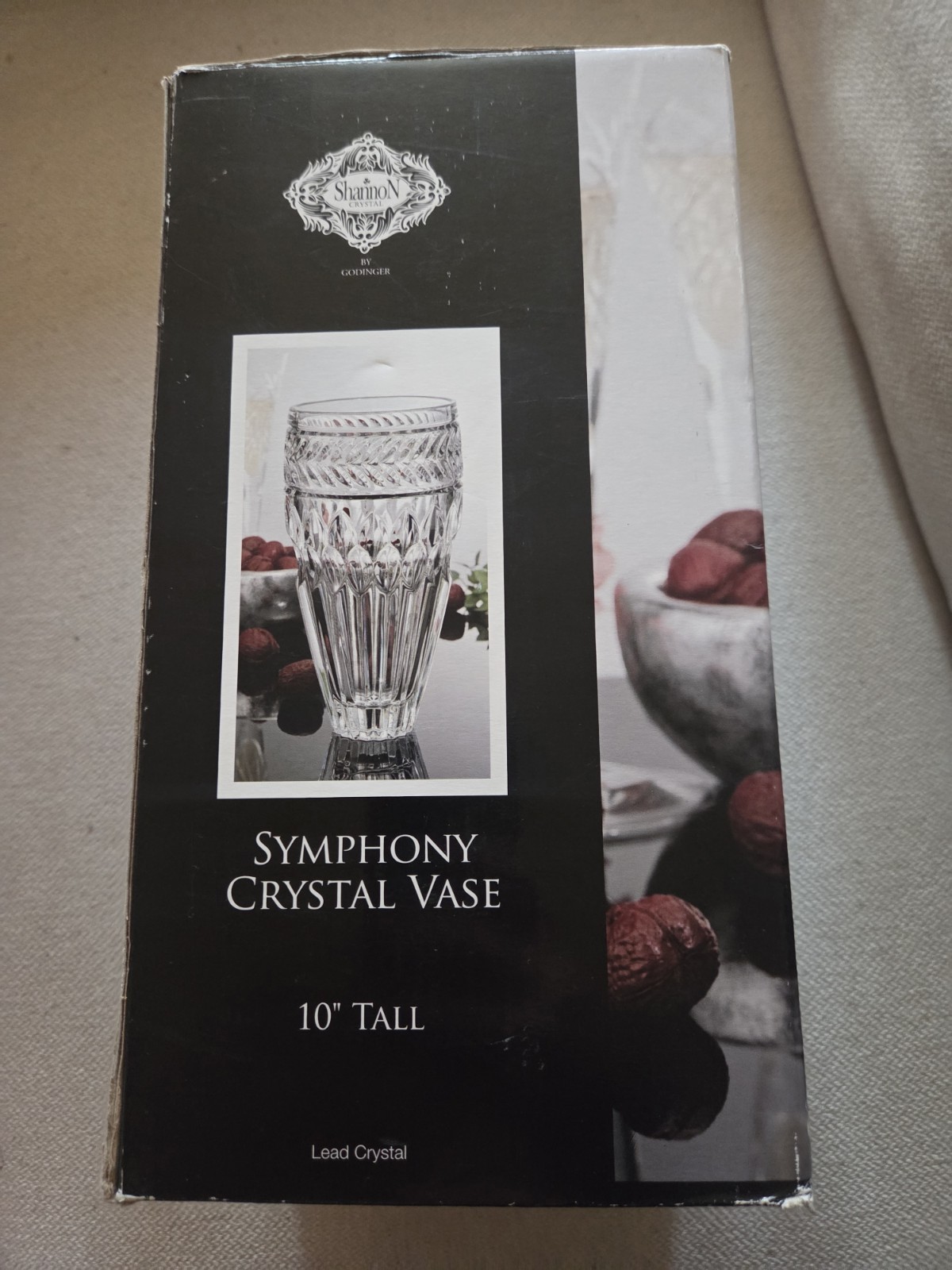 Shannon by Godinger Symphony 10 Tall Crystal Vase - New In Box