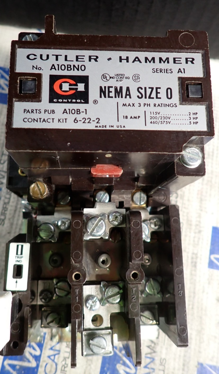 Cutler Hammer A10BN0 Size 0 Starter 5HP 460 3 Phase 18 Amp 120V Coil TESTED S942