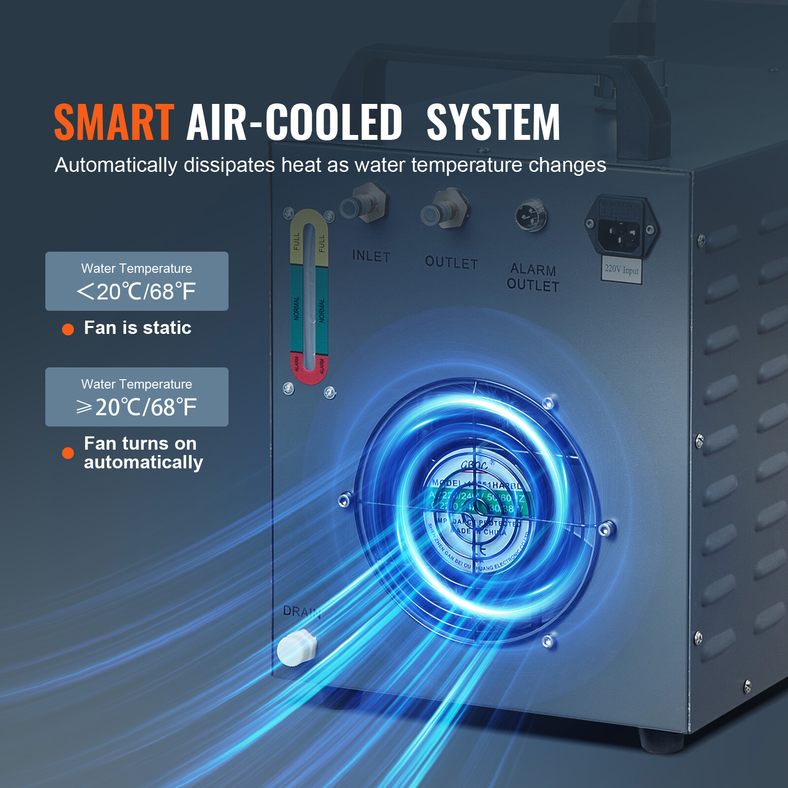 VEVOR Air-cooled Industrial Water Chiller CW-3000 12 L 12 L/min for Laser Tube