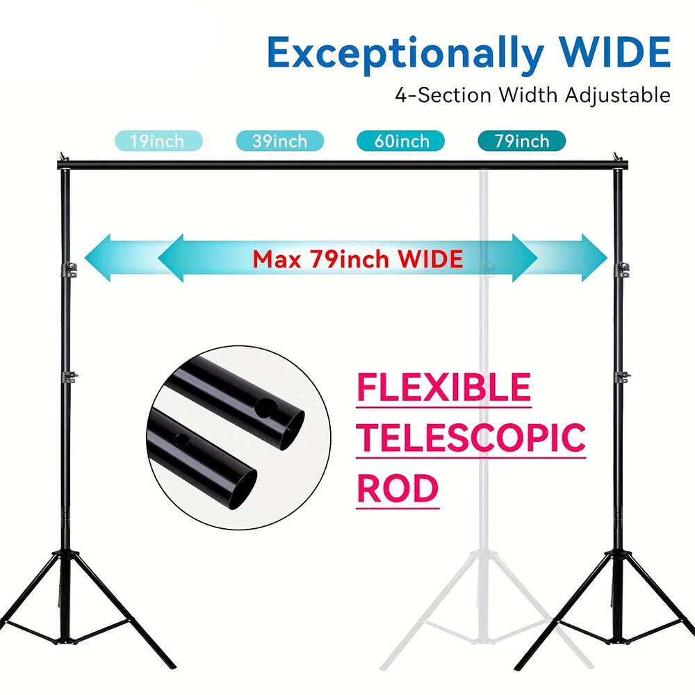 Adjustable Backdrop Stand Background Support System with Carrying Bag + 4 Clamps