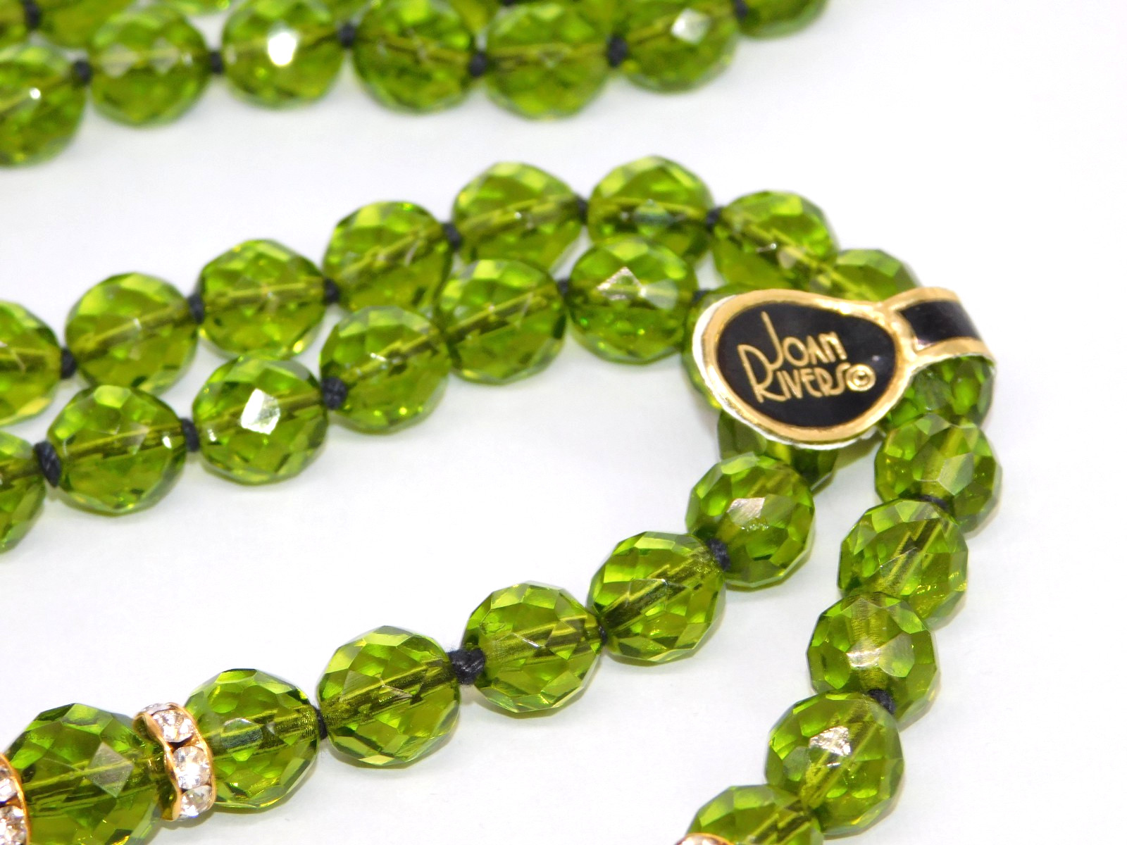 Vintage JOAN RIVERS Lariat Tassel Necklace Green Faceted Beads Flapper NWT