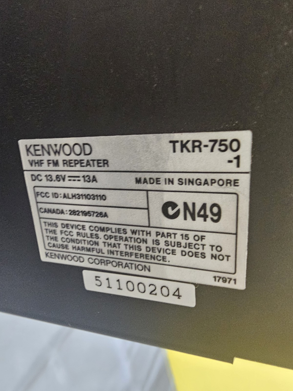 Kenwood TKR-750-1 VHF Two Way Radio Repeater TKR-750 - QTY Available