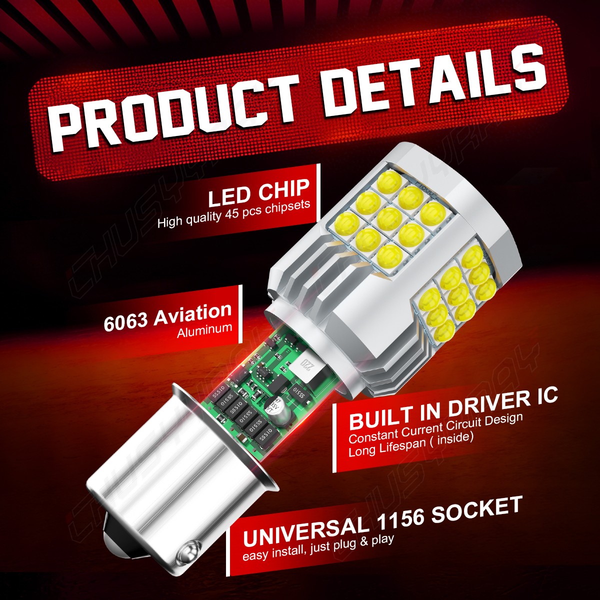 2800 Lumens 1156 High Power 3030 Chips LED White Reverse Back Up Light Bulb