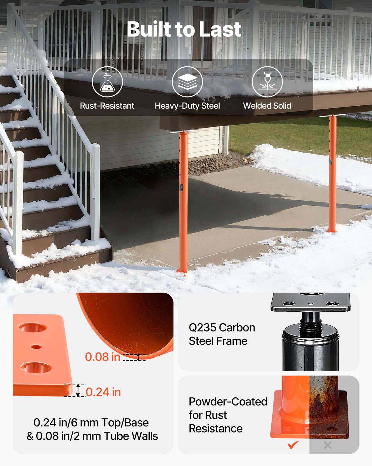 VEVOR House Floor Jacks Adjustable Floor Jack Post Leveling Lift 2PCS 53-93 Inch