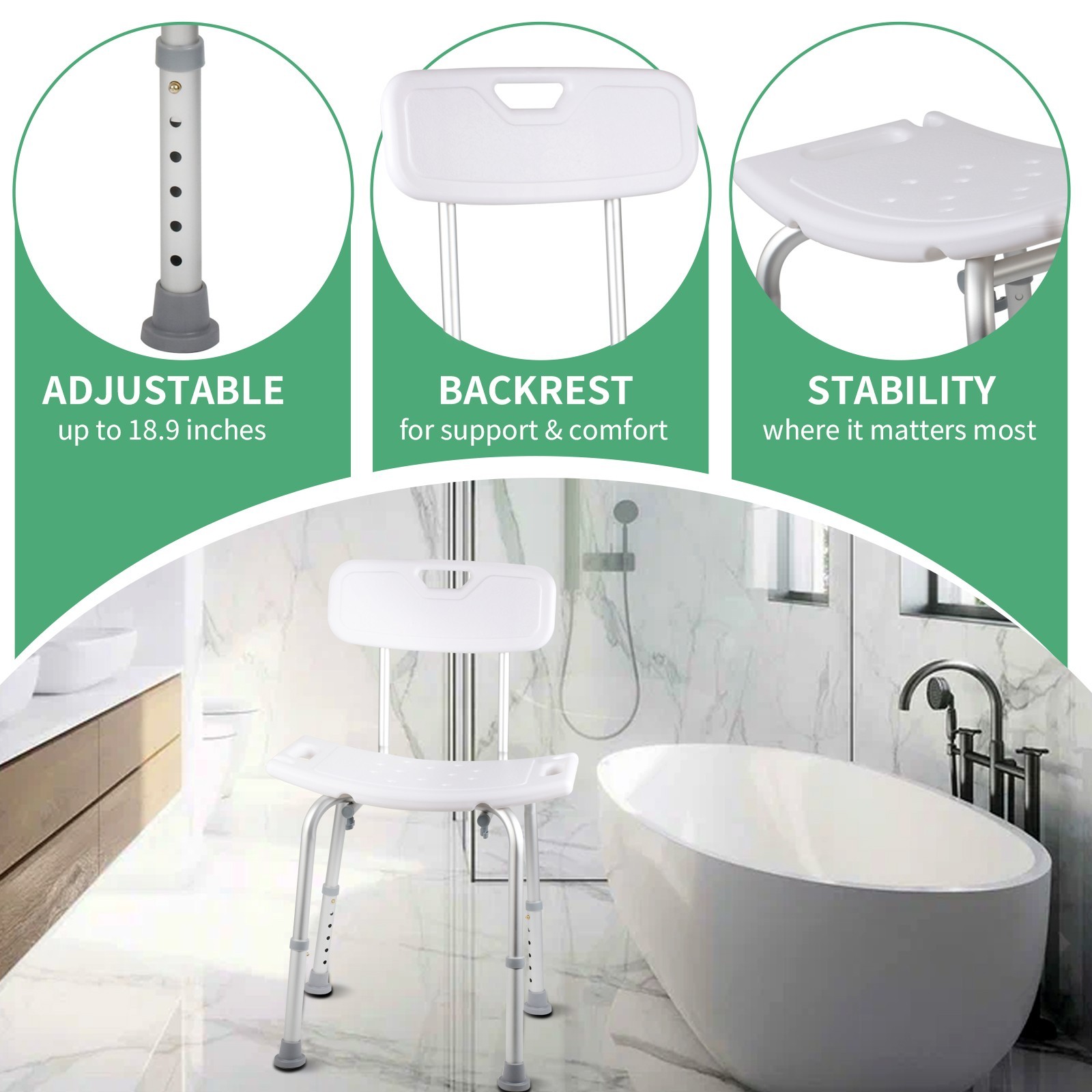 Shower Seat Bath Bench Adjustable Height Bathtub Chair