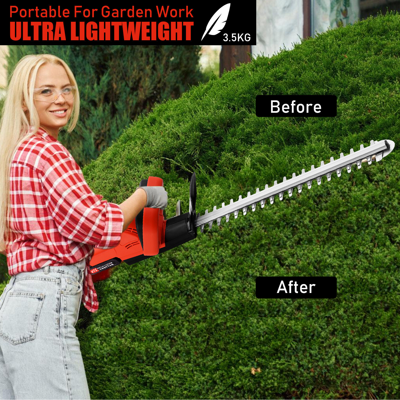 22Inch Cordless Hedge Trimmer Cordless Electric Hedge Trimmer w/2* 24V Battery