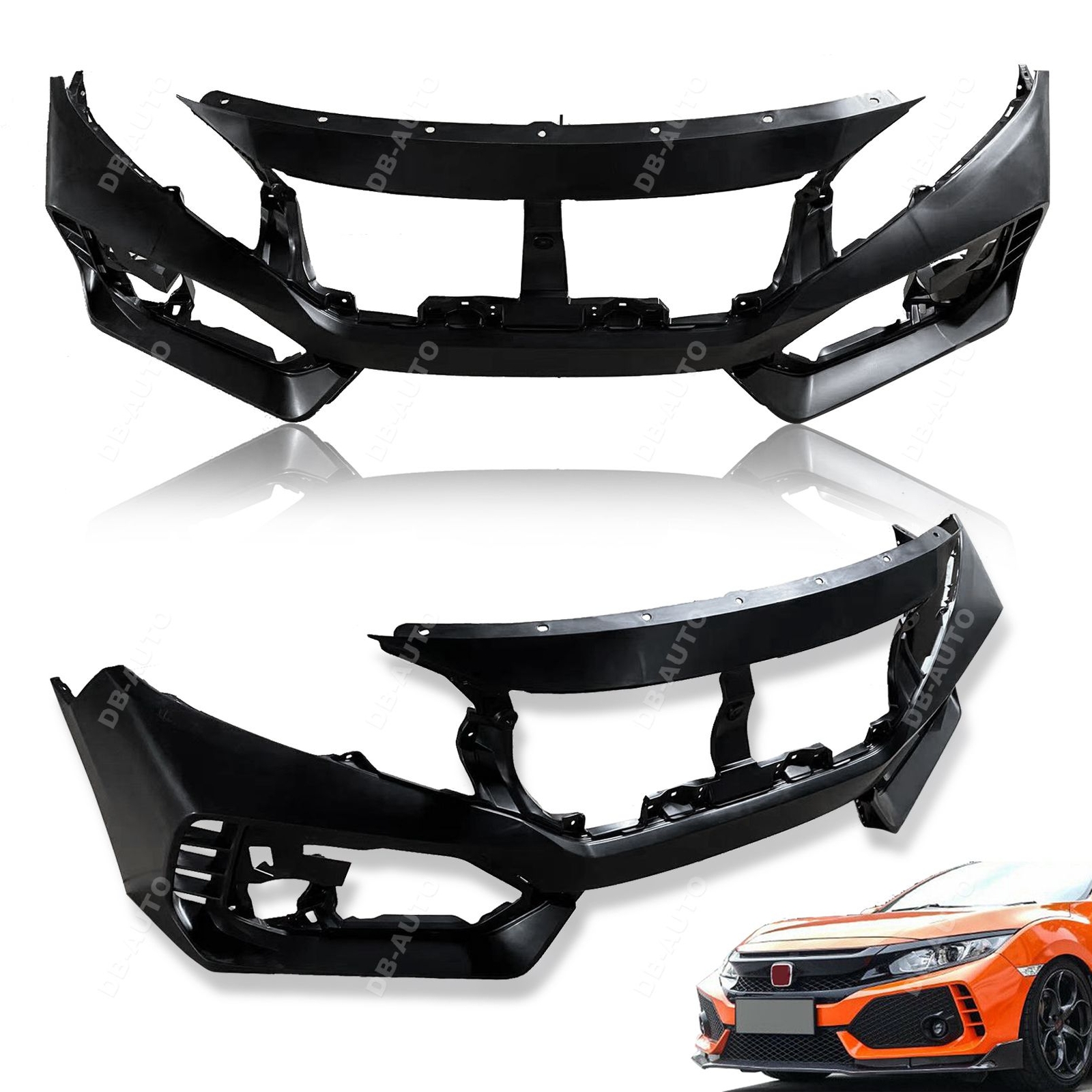 Front Fascia Bumper Cover for 2016-2018 Honda Civic Coupe Sedan Type R Style Set
