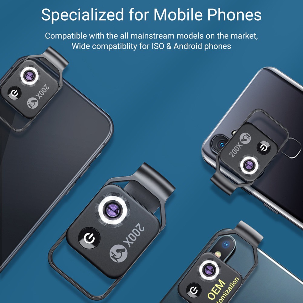 200X Phone Mini Pocket Microscope with LED Light/Universal Clip, Nano Zoom Porta