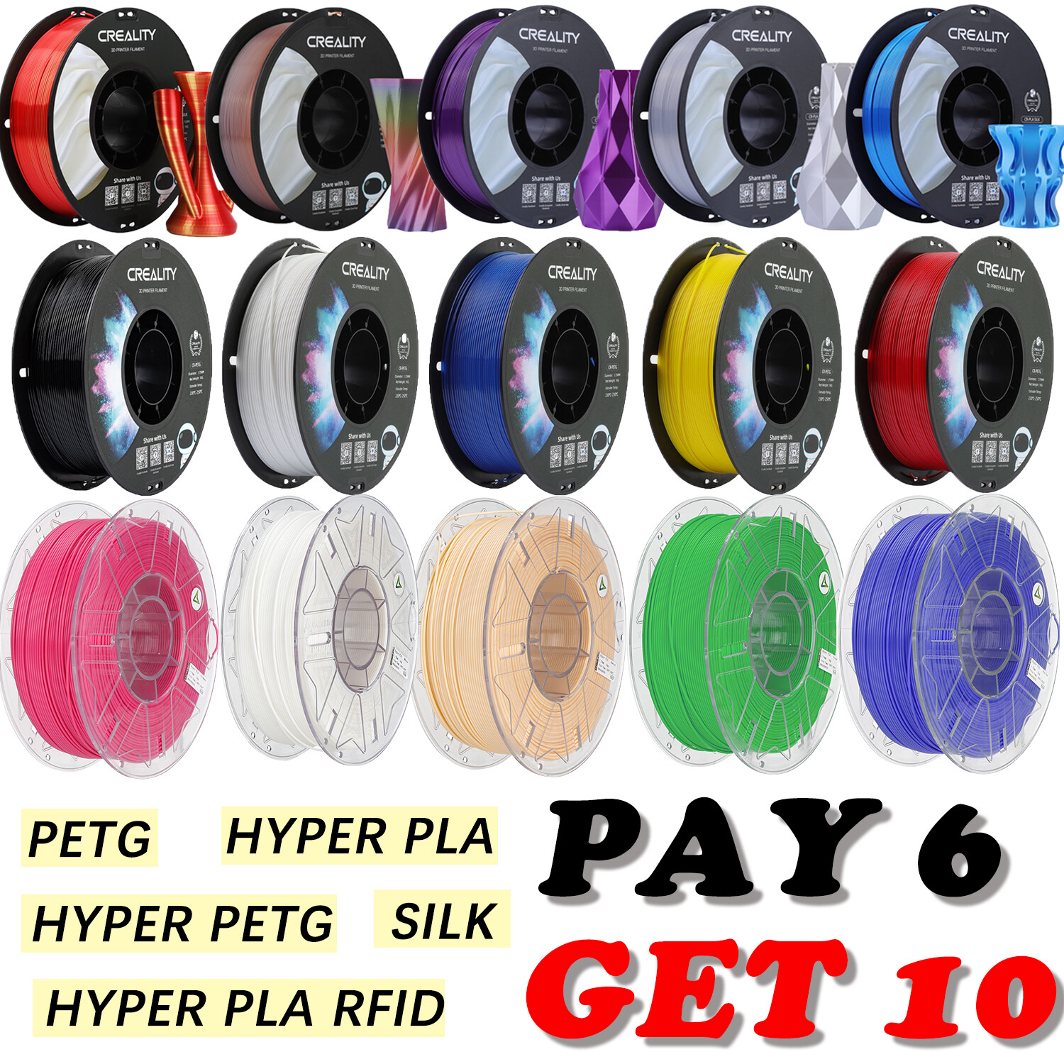 Creality 3D Printer Filament PLA/Hyper PLA/Silk/Hyper PETG/PETG 1.75mm 1KG/2.2lb